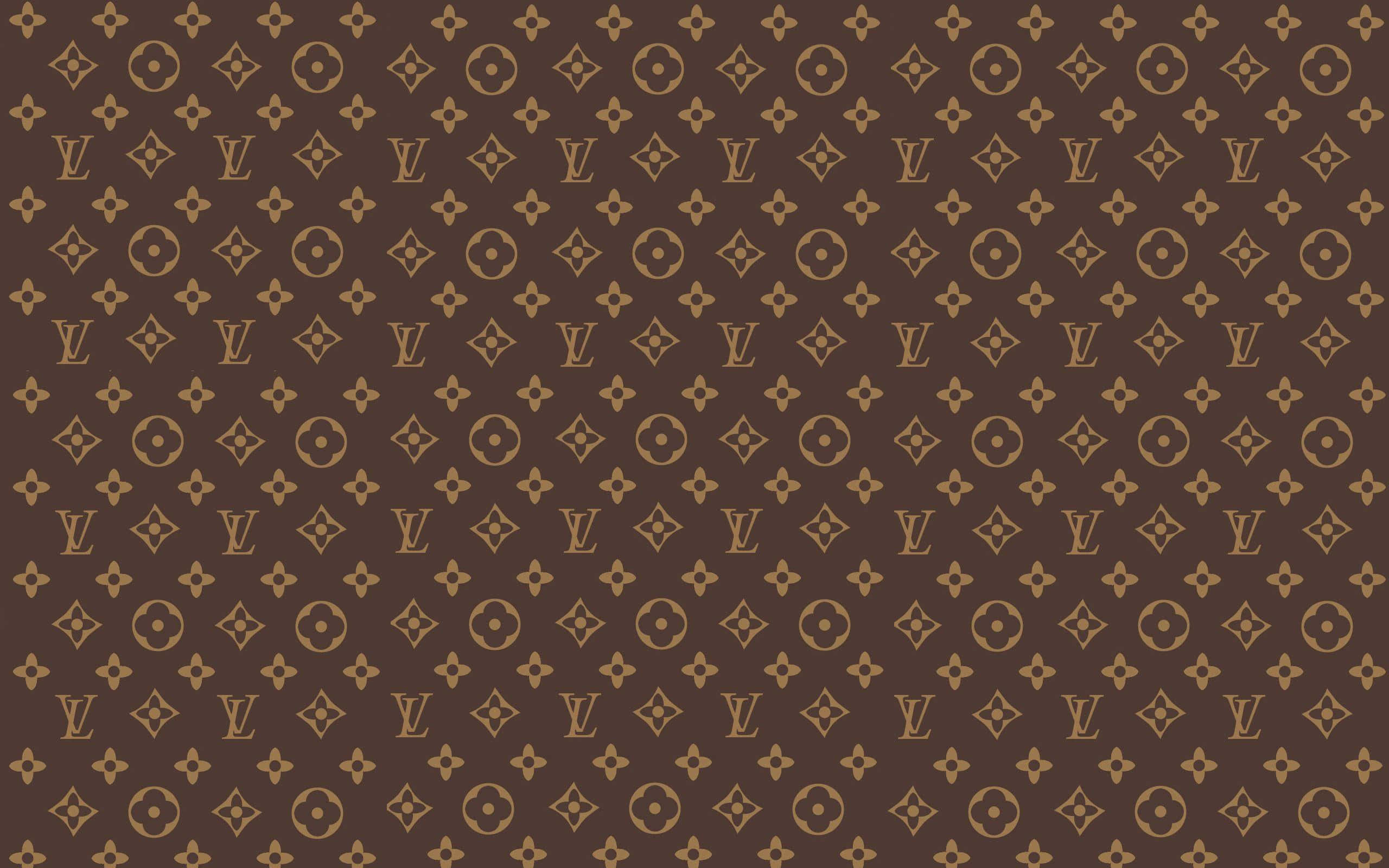 Monogram Desktop, gold LV logos, floral motifs, 2K Desktop Wallpaper