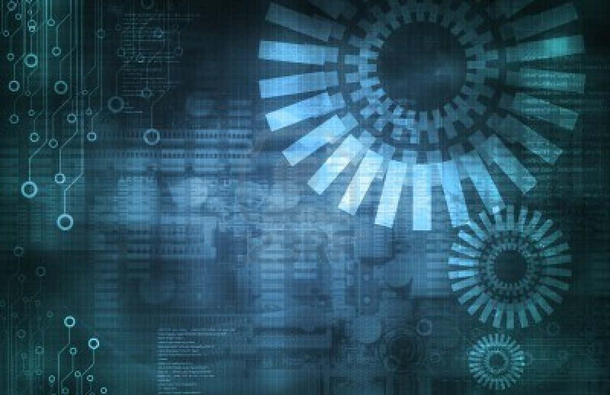 Integral Software Desktop, glowing blue circuit patterns, abstract gear-like structures, SD Desktop Wallpaper