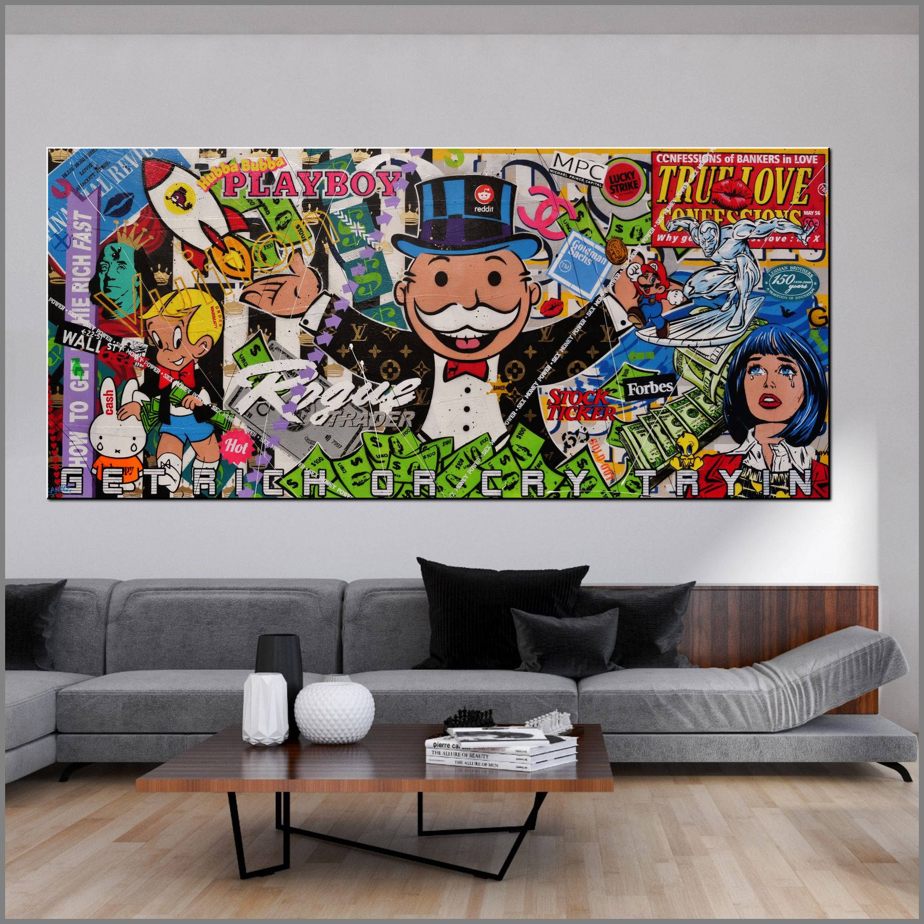 Monopoly man, money, magazines, HD Desktop Wallpaper