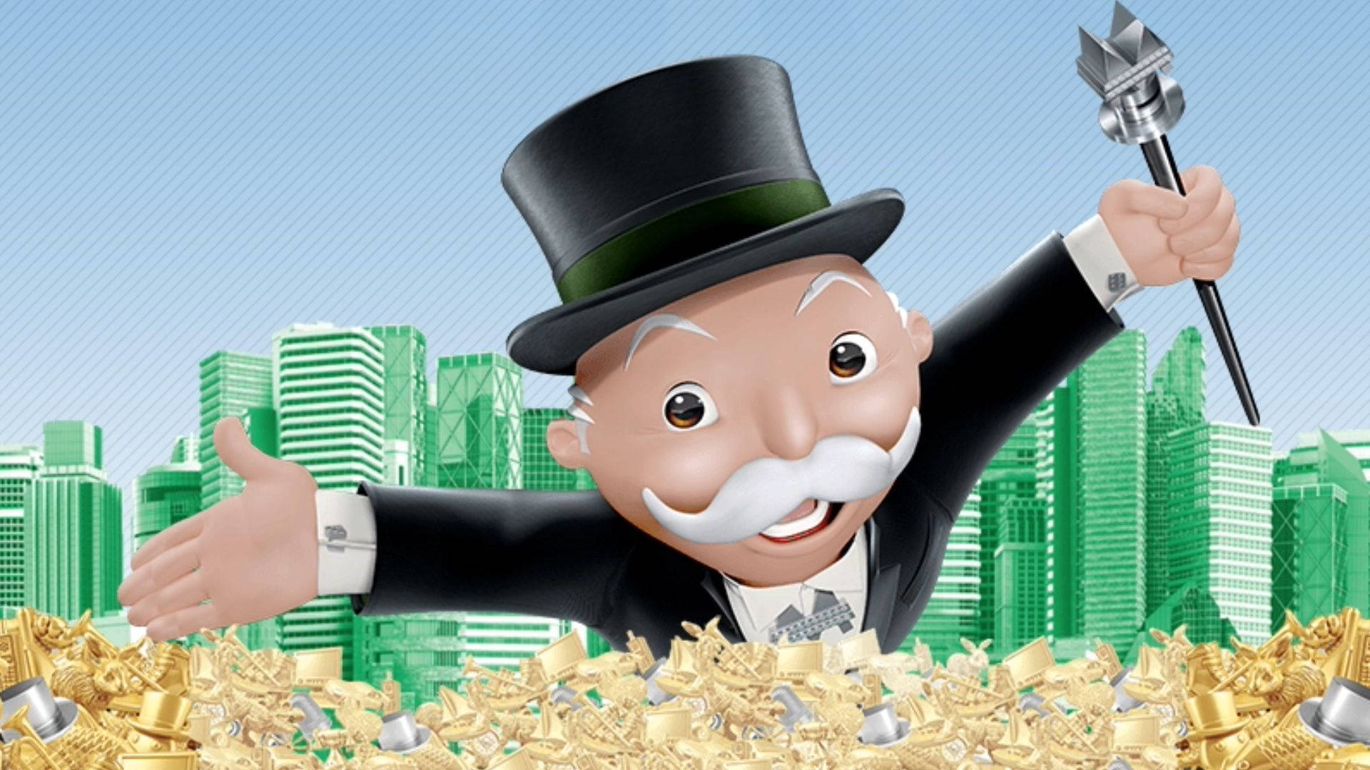 Monopoly Man, top hat, gold coins, Full HD Desktop Wallpaper