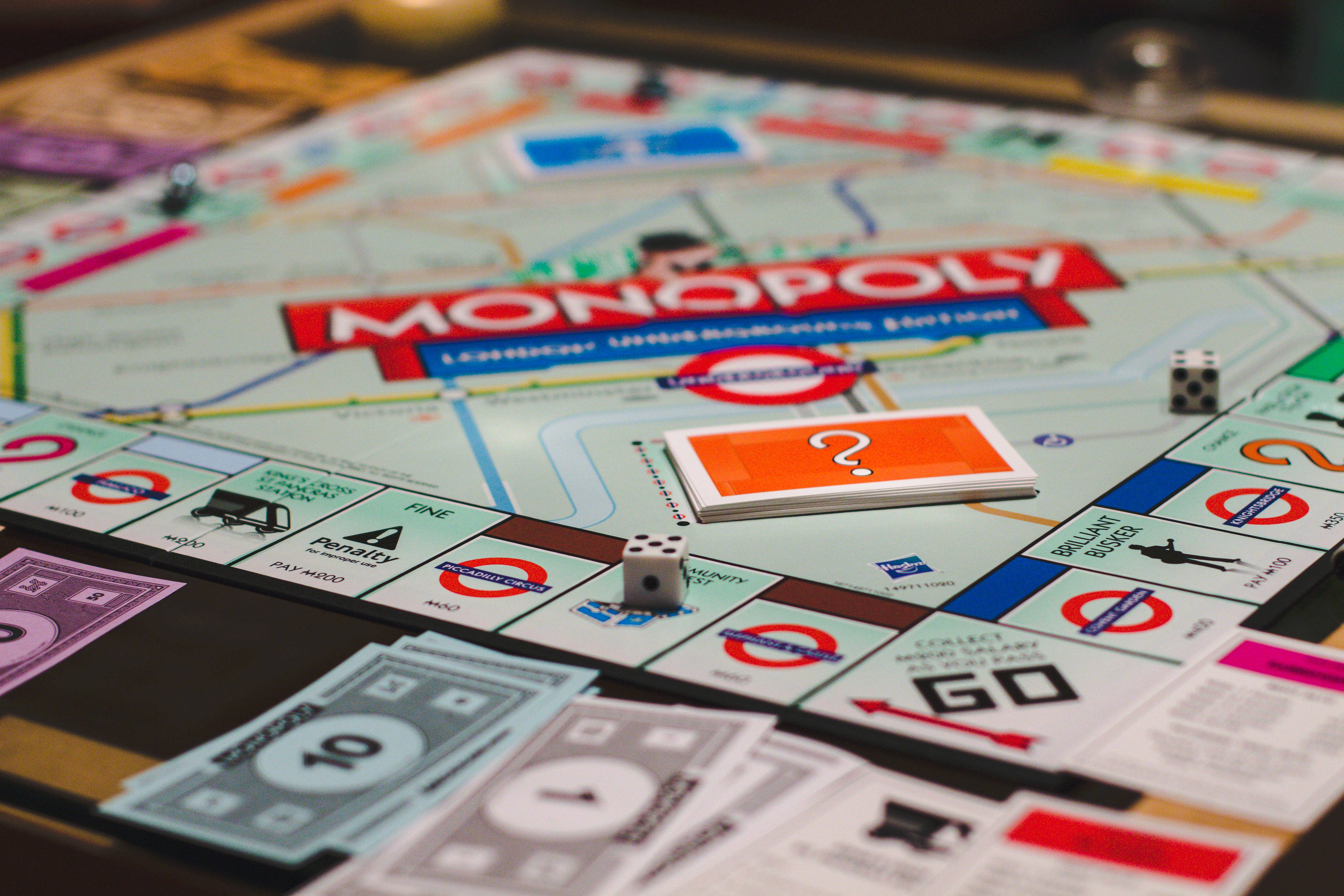 Monopoly, London-themed, dice cards, 5K Desktop Wallpaper