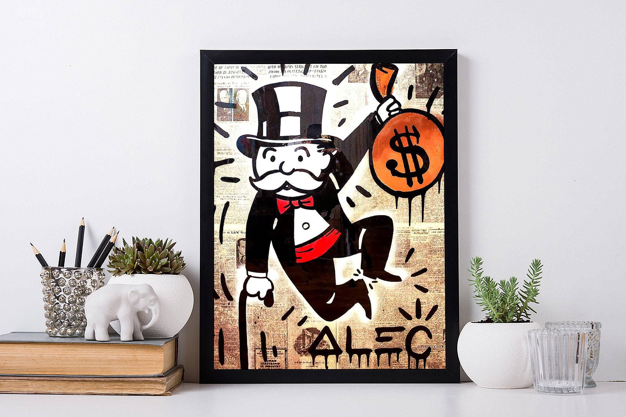 Monopoly Man, top hat, dollar sign bag, Full HD Desktop Wallpaper