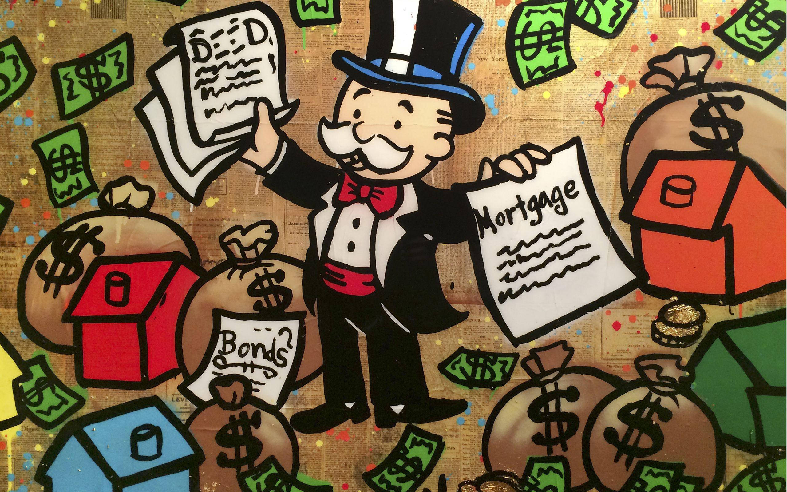 Monopoly Man, top hat, mortgage papers, 2K Desktop Wallpaper