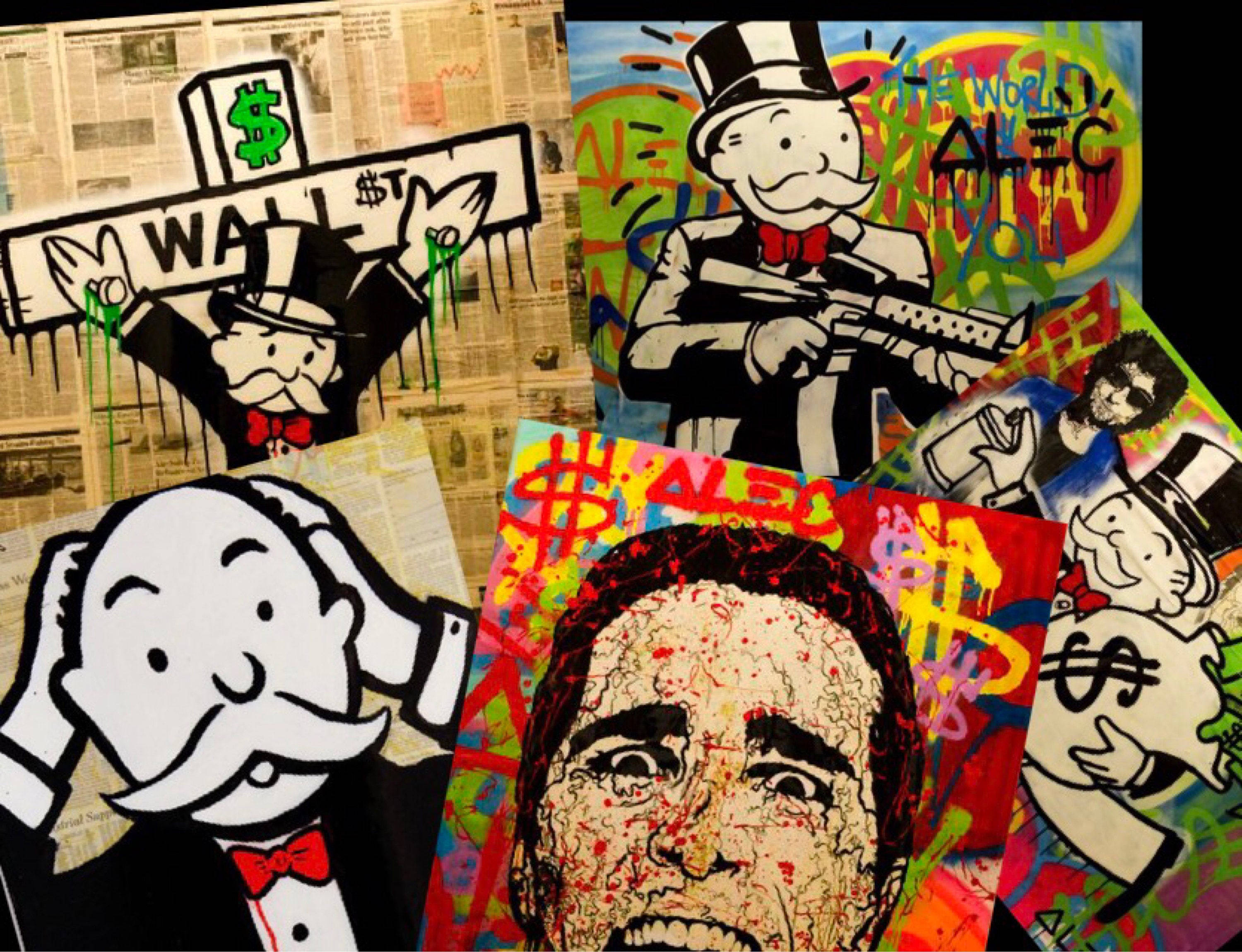 Monopoly men, screaming face, dollar signs, 2K Desktop Wallpaper