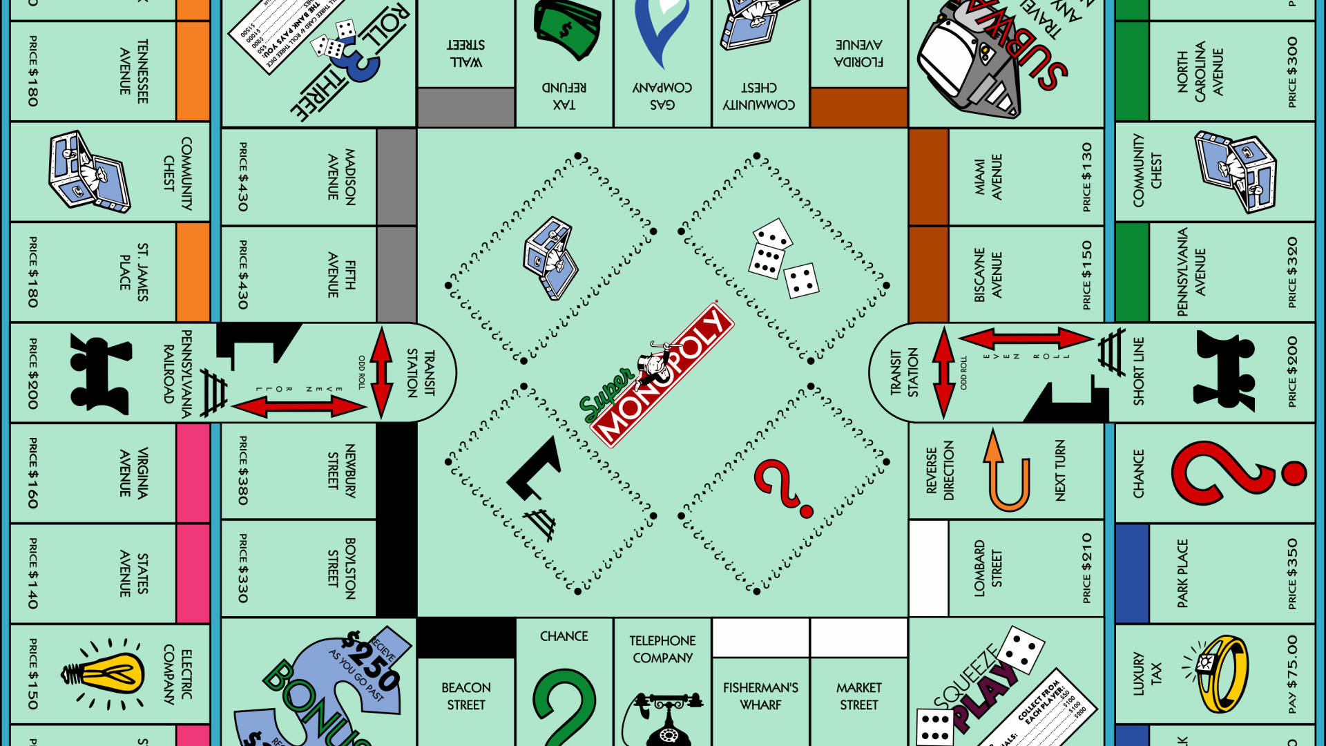 Monopoly, board game, colorful property spaces, Full HD Desktop Wallpaper