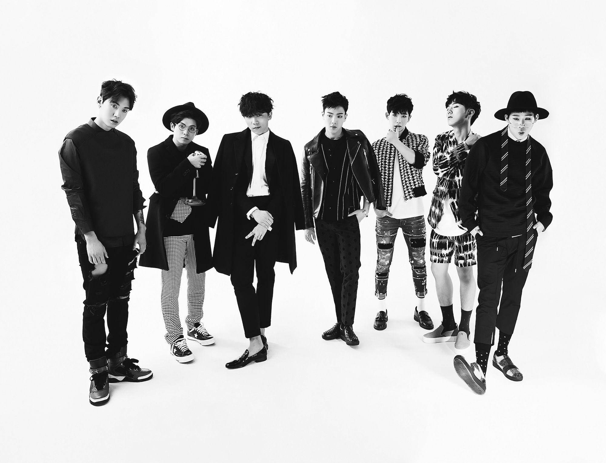 Monsta X, monochrome fashion, stark white studio backdrop, Full HD Desktop Wallpaper