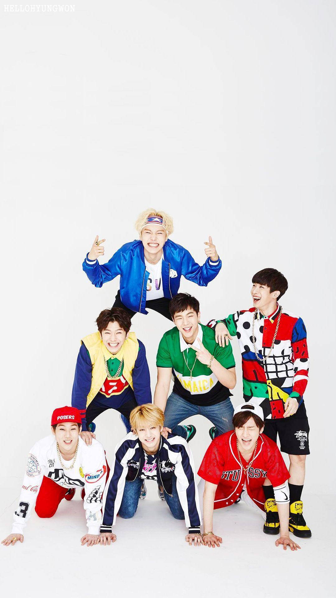 Monsta X, pyramid formation, colorful streetwear, Full HD Phone Wallpaper