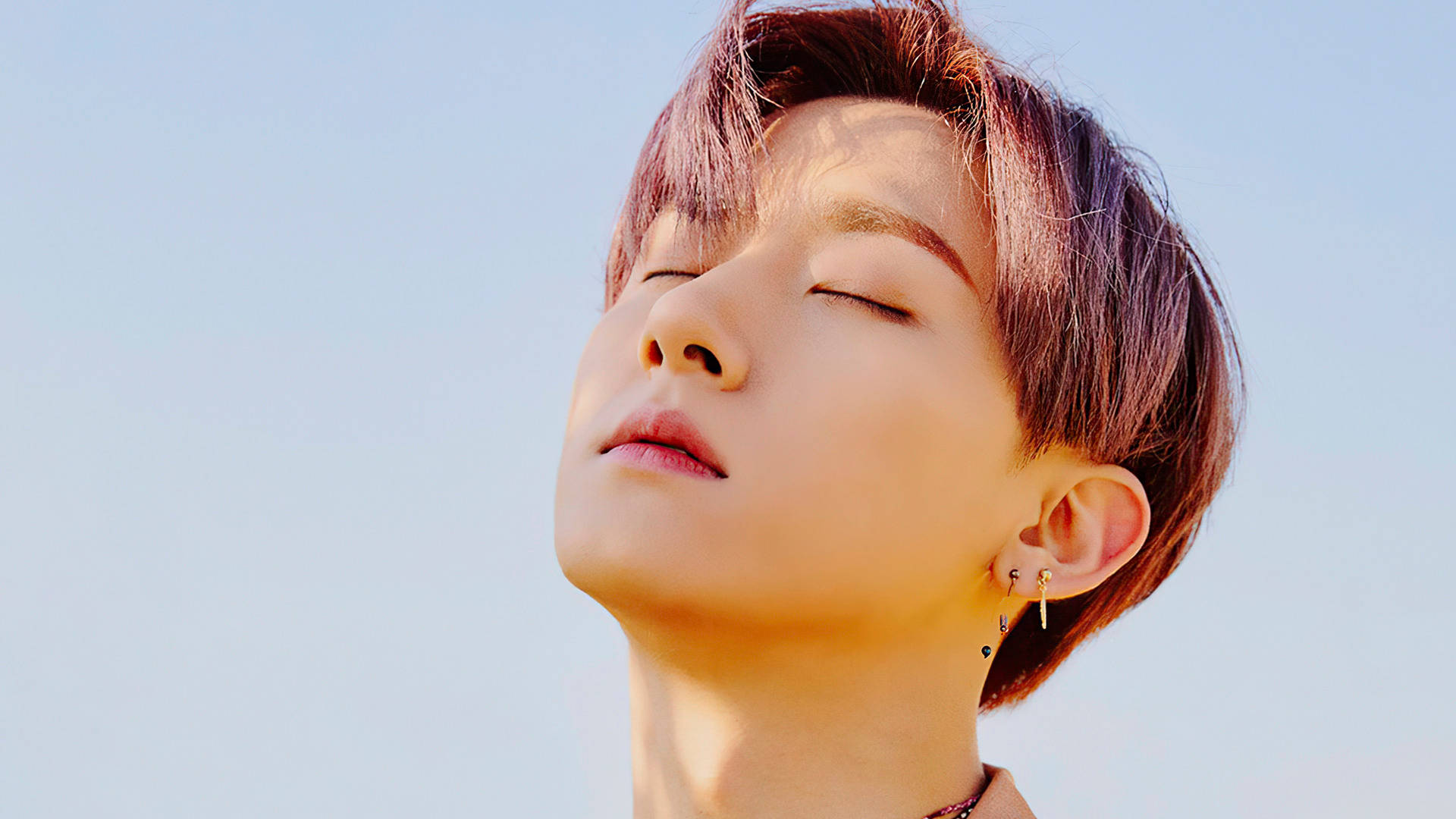 Monsta X, purple hair, clear blue sky, Full HD Desktop Wallpaper