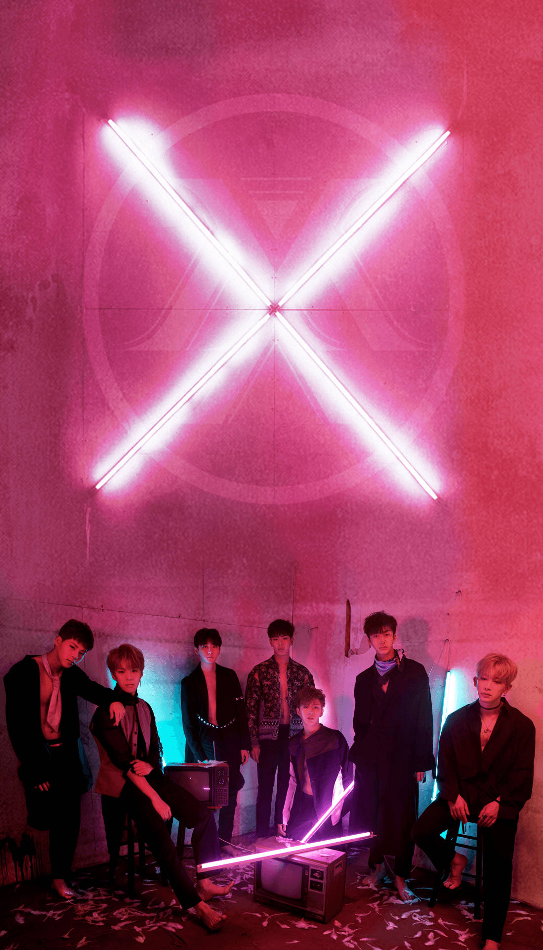 Monsta X, neon X, glowing pink neon, Full HD Phone Wallpaper