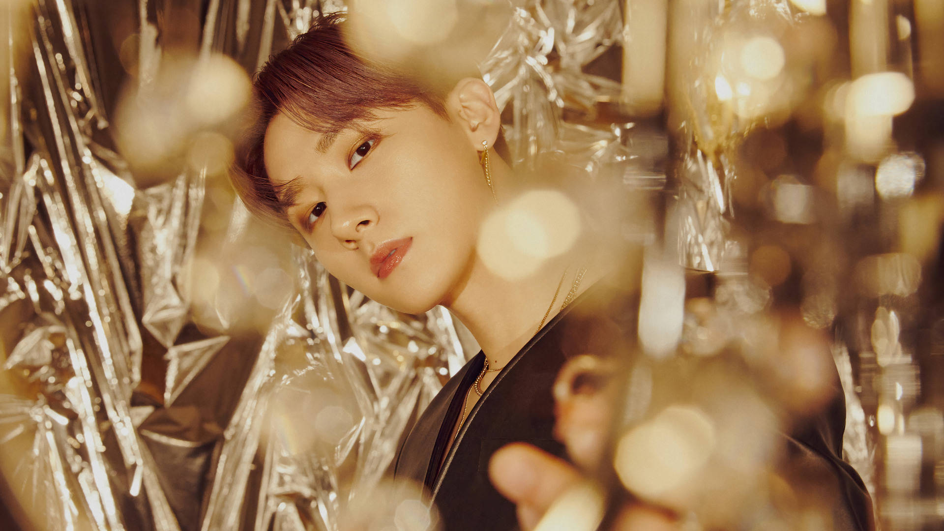 Monsta X, golden foil, bokeh lights, Full HD Desktop Wallpaper