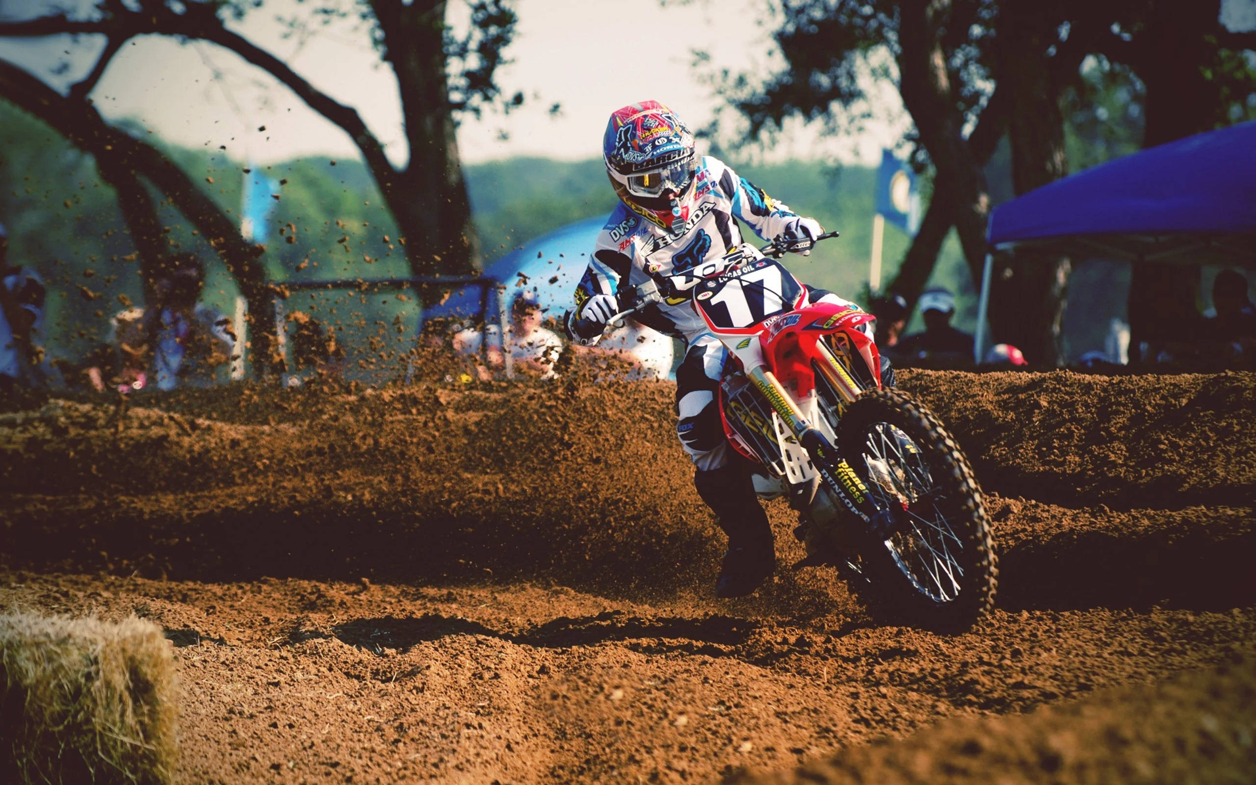 dirt bike, red dirt bike, motocross rider, 2K Desktop Wallpaper