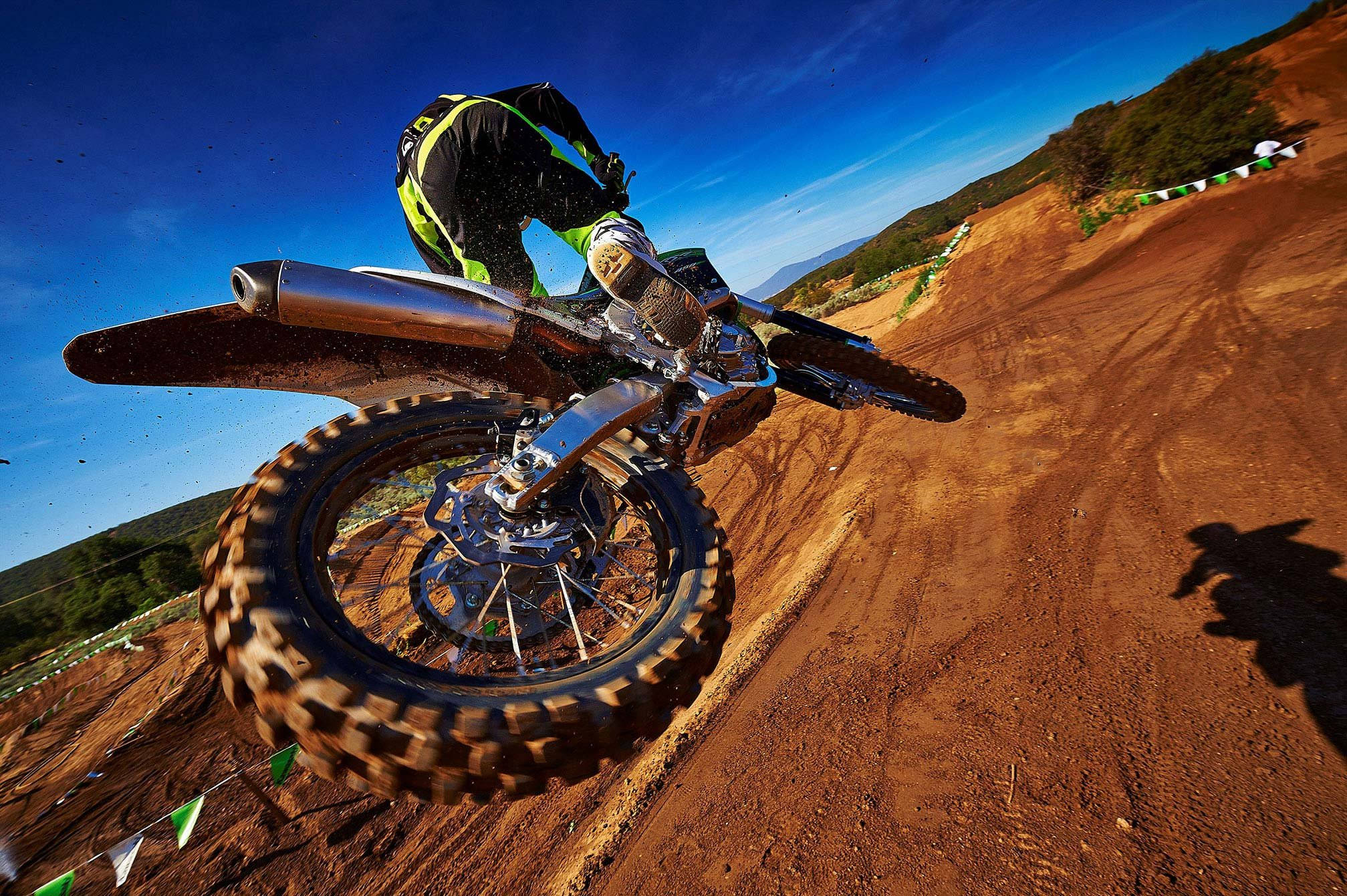 Monster Dirt Bike, dirt track, clear blue sky, Full HD Desktop Wallpaper