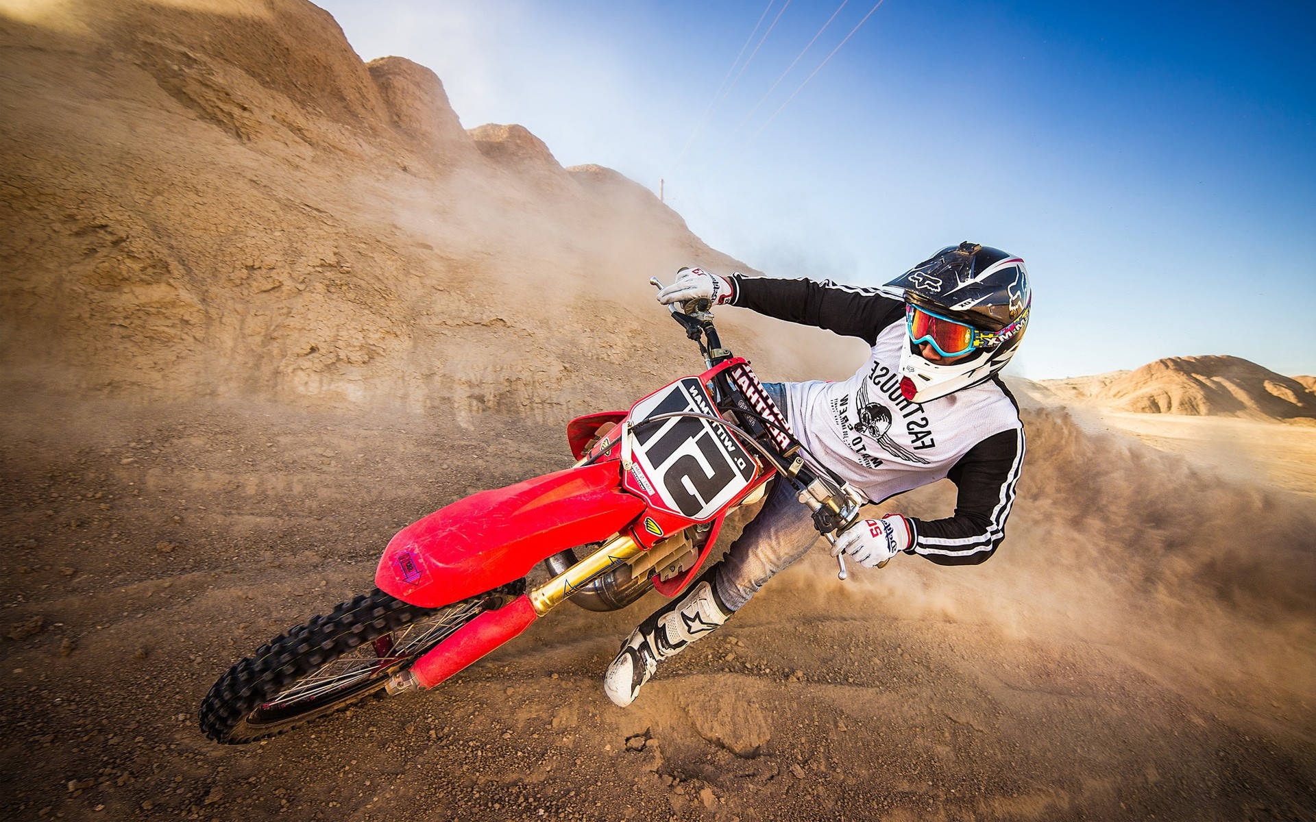 dirt bike, red dirt bike, motocross rider, Full HD Desktop Wallpaper
