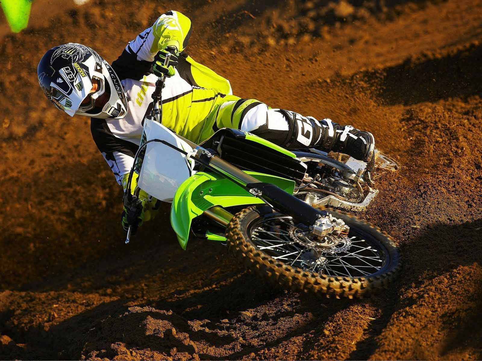 motocross rider, bright yellow gear, vibrant green bike, HD Desktop Wallpaper