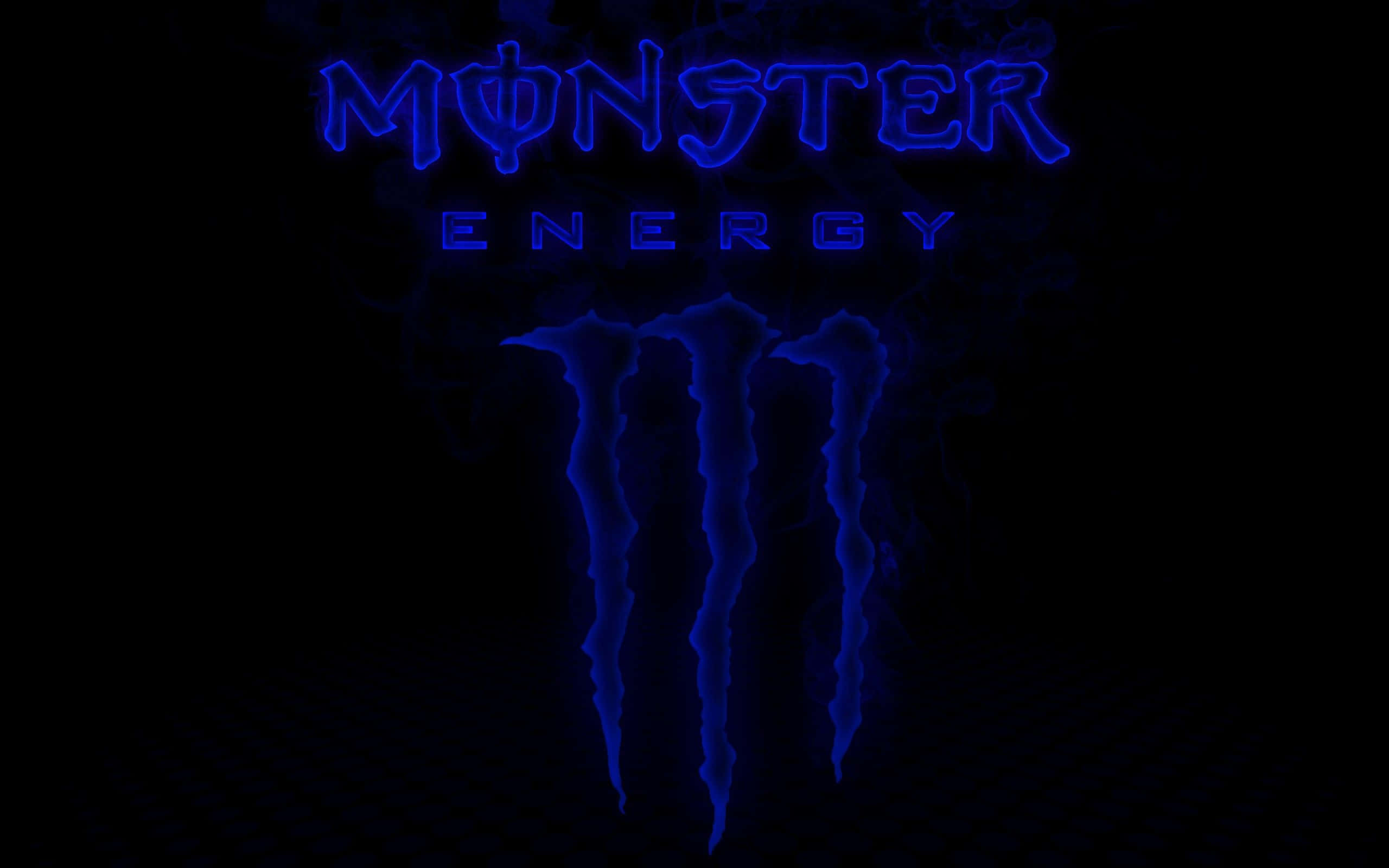 Monster Energy Logo, neon blue, claw mark emblem, 2K Desktop Wallpaper