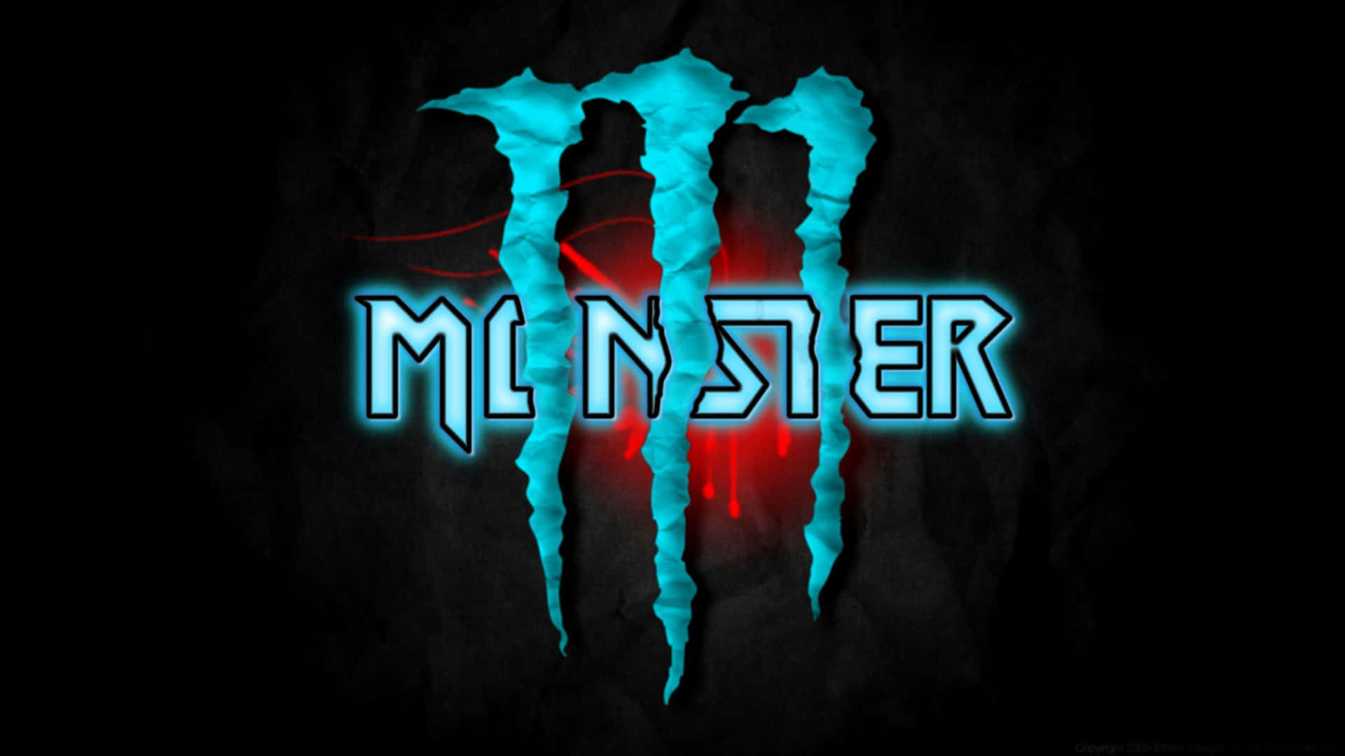 Monster Energy logo, glowing blue, red accents, Full HD Desktop Wallpaper