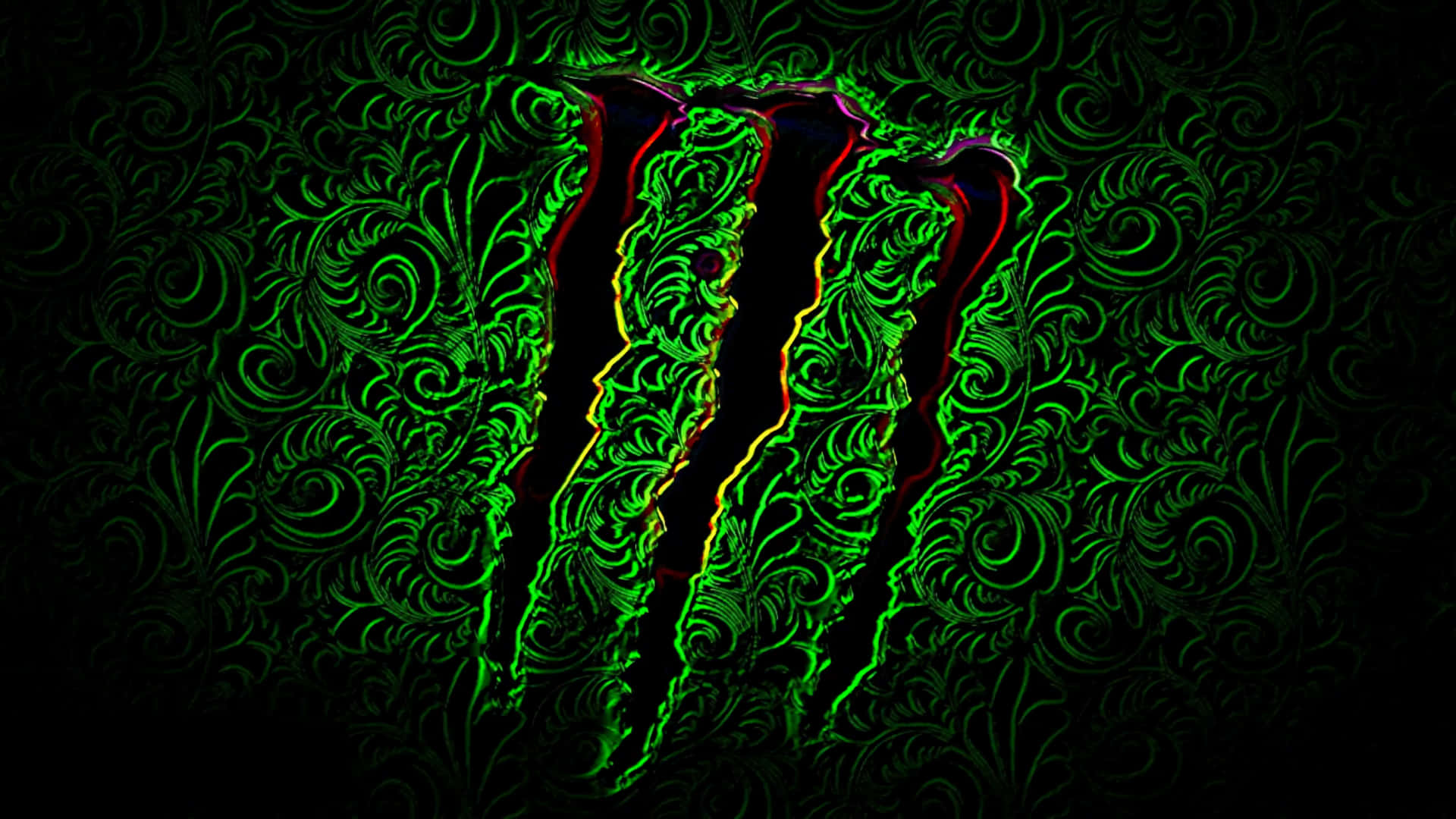 Monster Energy logo, glowing green, claw marks, Full HD Desktop Wallpaper