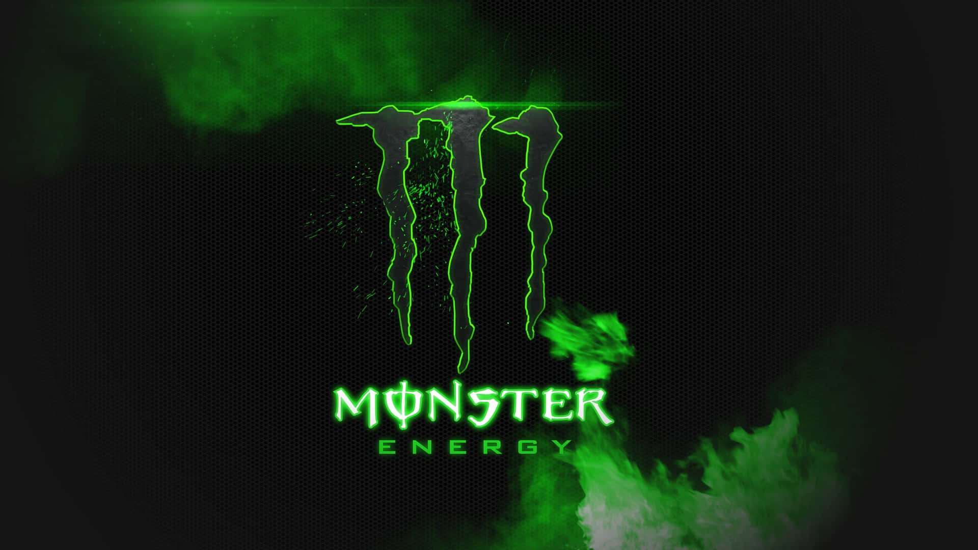 Monster Energy, green smoke, glowing green logo, Full HD Desktop Wallpaper