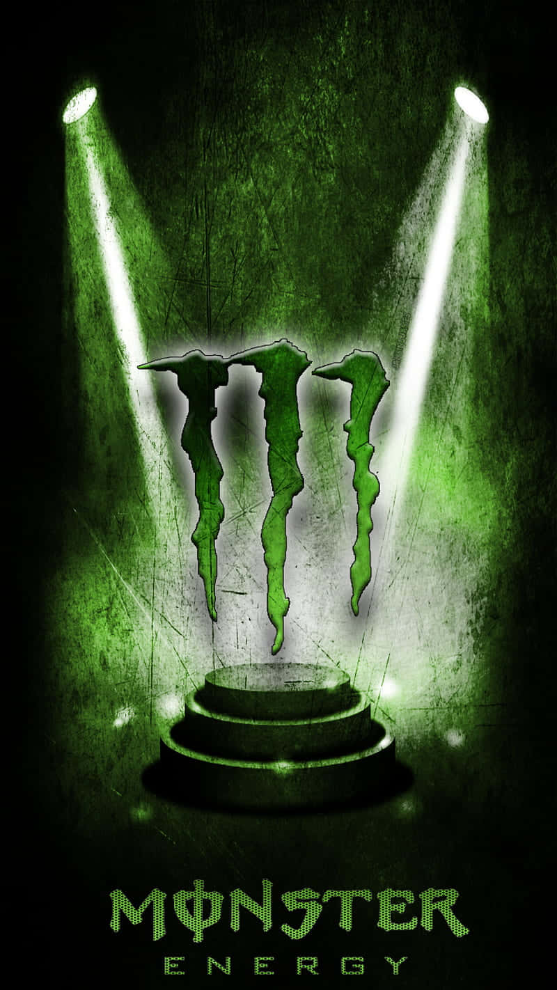 Monster Energy logo, glowing green, spotlights, HD Phone Wallpaper