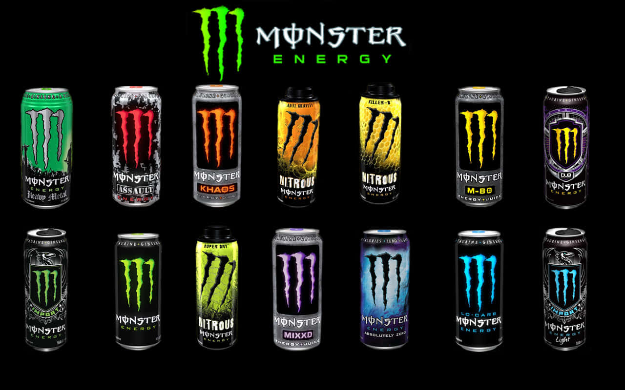 Monster Energy Drink, variety, glowing green logo, HD Desktop Wallpaper