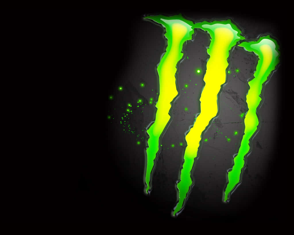 glowing green claw mark logo, bright yellow highlights, dark textured surface, SD Desktop Wallpaper