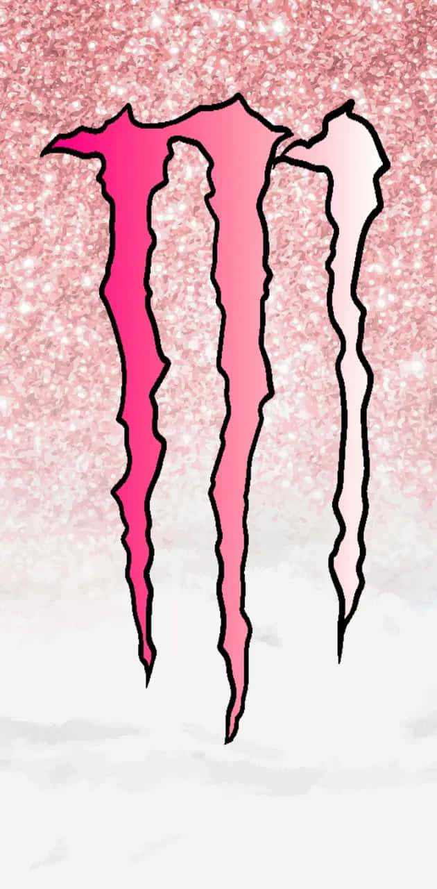 Pink Monster Energy Logo, black outlines, sparkling rose gold glitter background, HD Phone Wallpaper