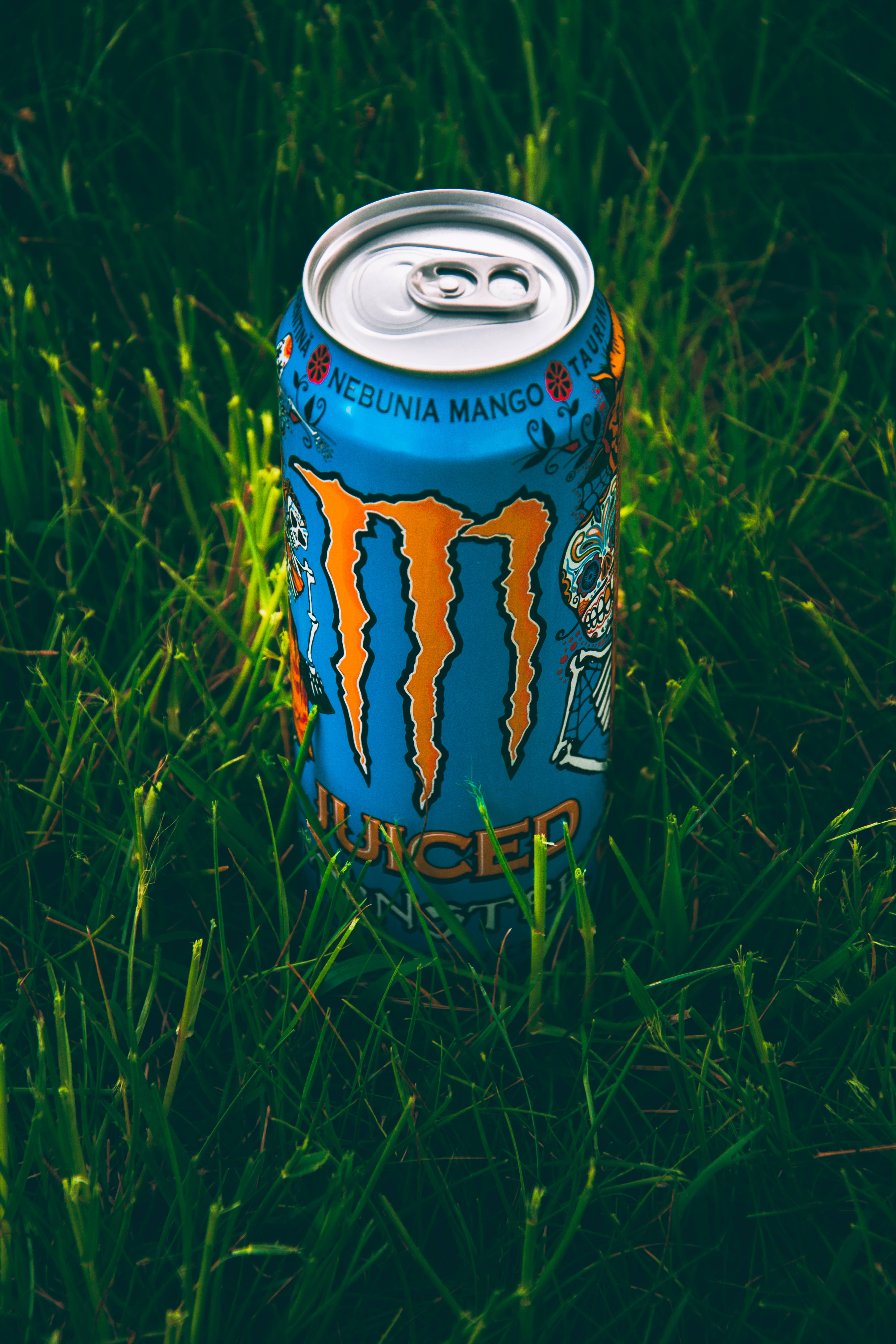 Monster Energy, blue and orange, can, 5K Phone Wallpaper