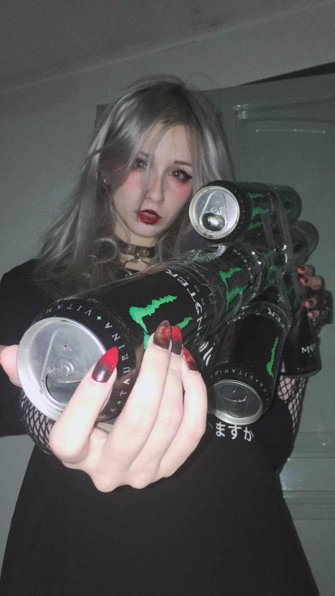 Monster Energy, E-Girl Aesthetic, silver hair, Full HD Phone Wallpaper