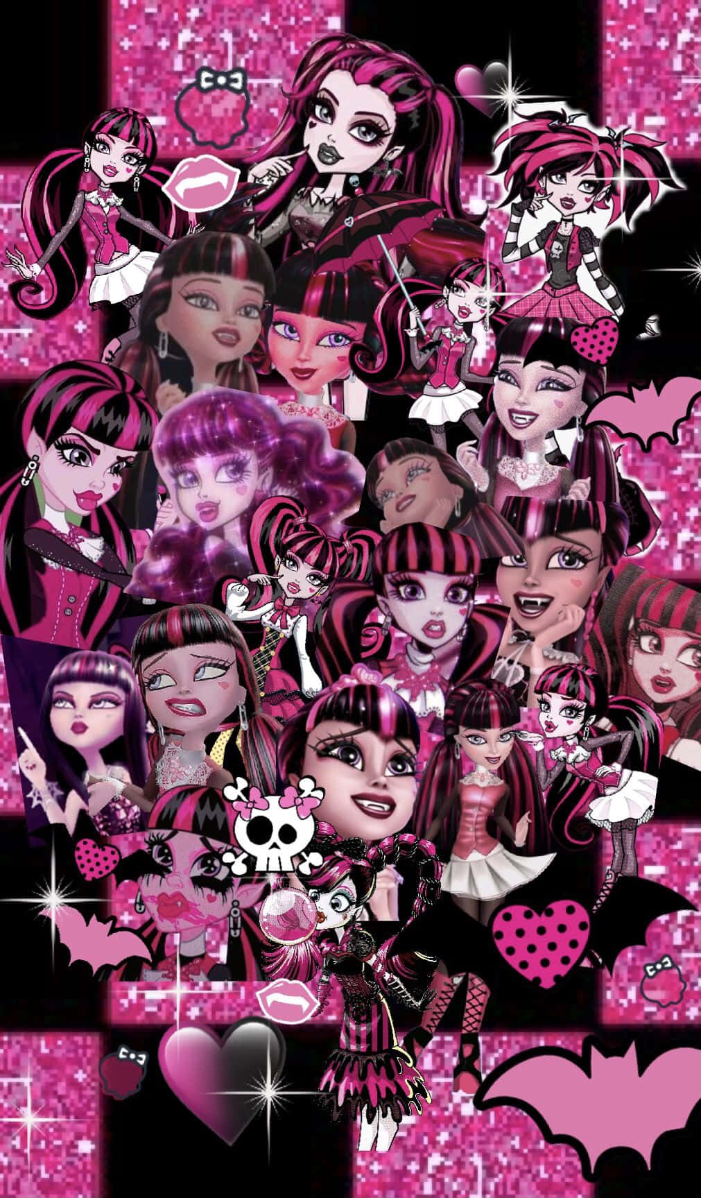Monster High, pink and black outfits, glittery background, HD Phone Wallpaper