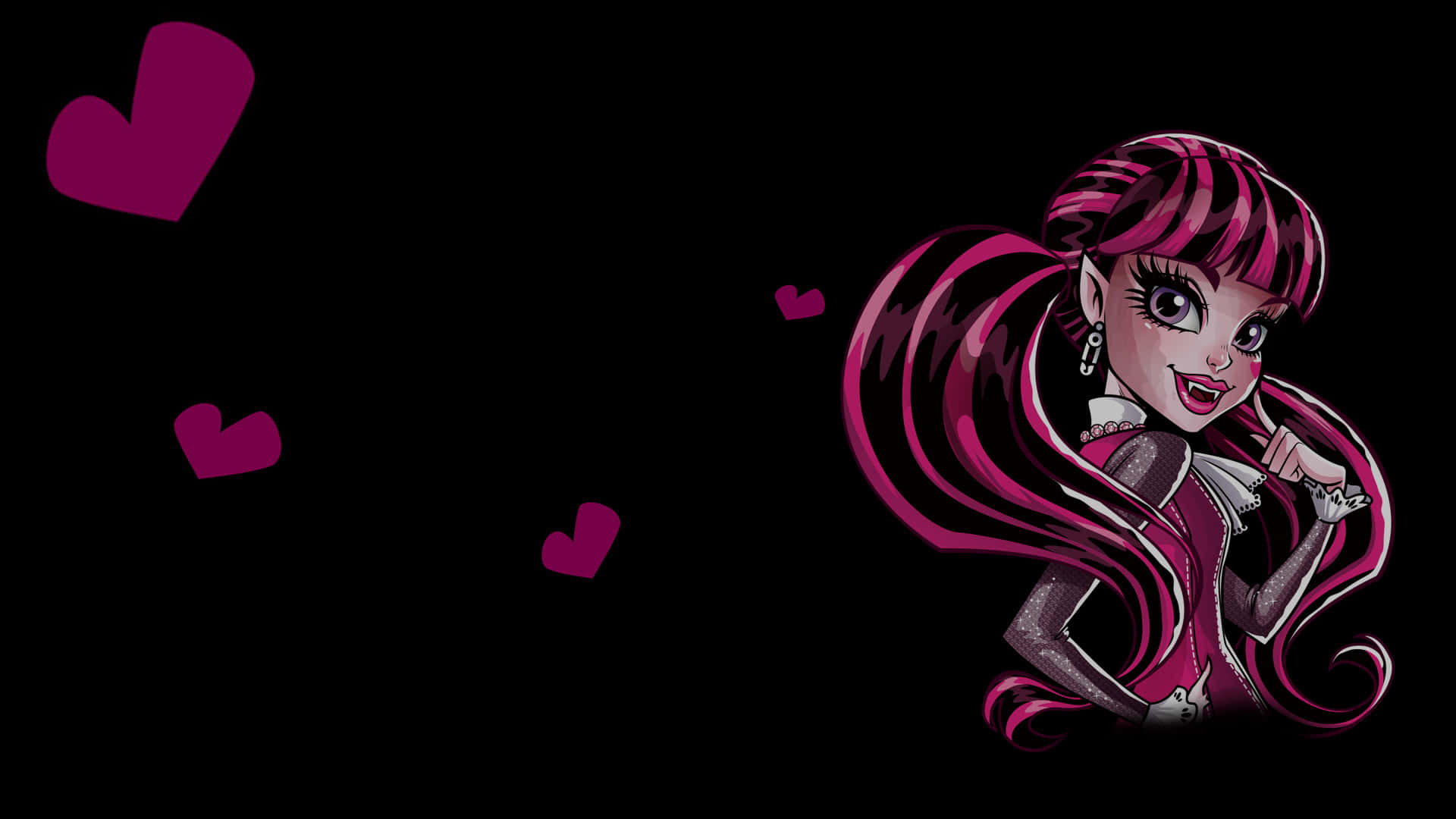 Monster High, pink and black hair, black background, Full HD Desktop Wallpaper