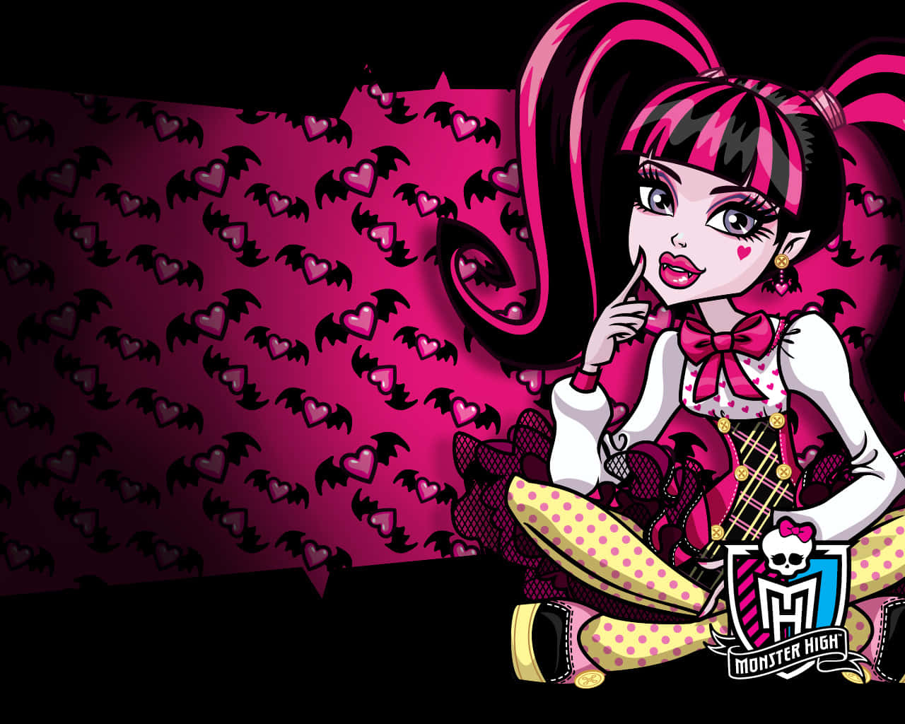 Monster High, pink and black hair, bats and hearts, HD Desktop Wallpaper