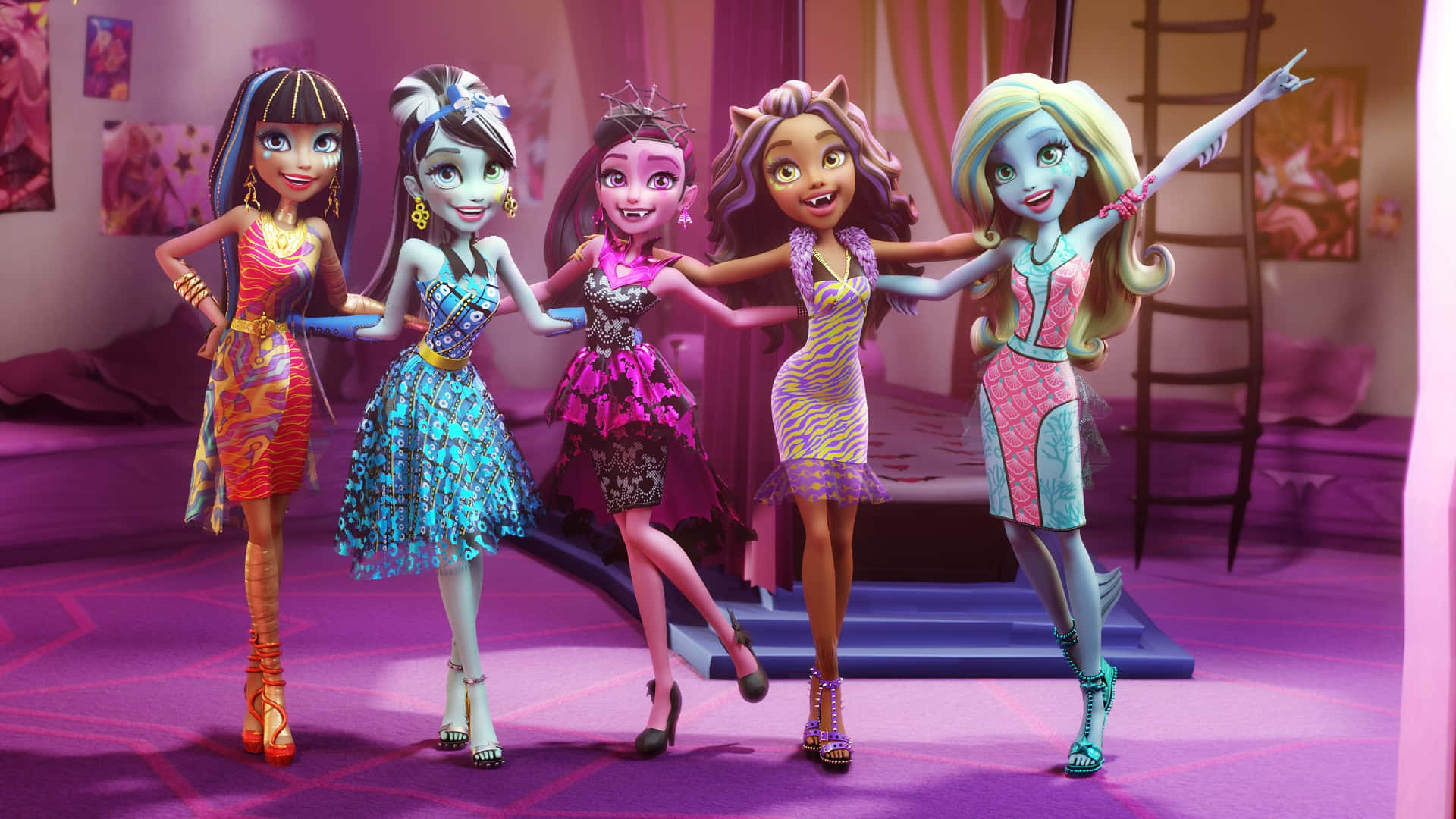 Monster High, 1920 x 1080, colorful dresses, Full HD Desktop Wallpaper