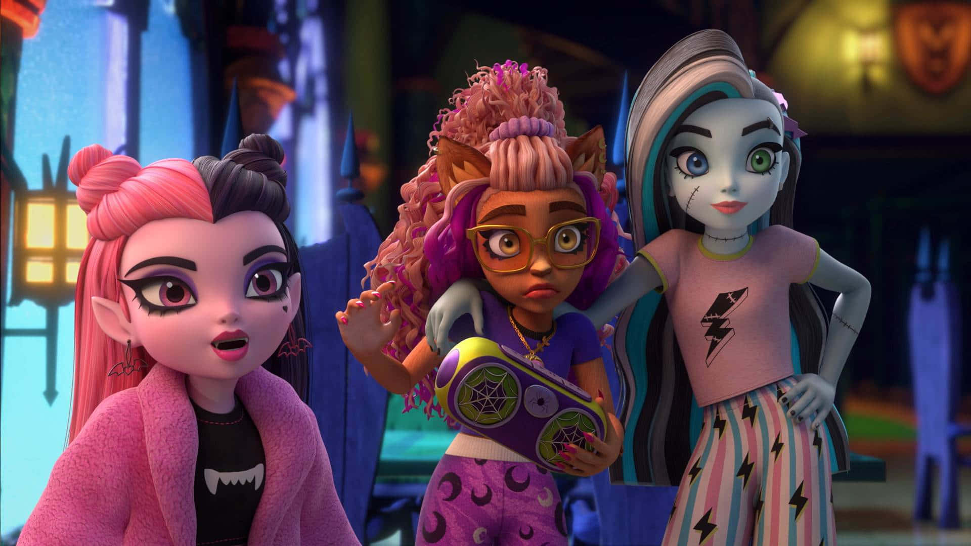 Monster High, animated monster girls, colorful hair, Full HD Desktop Wallpaper