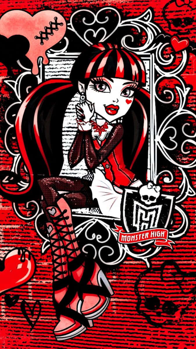 Monster High, red and black striped hair, hearts, SD Phone Wallpaper