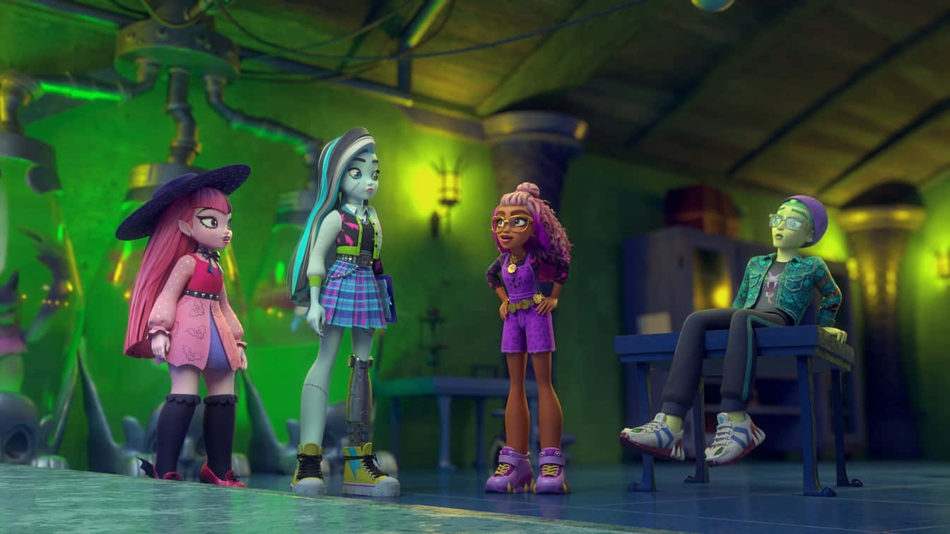 Monster High, green-hued lab, pipes, HD Desktop Wallpaper