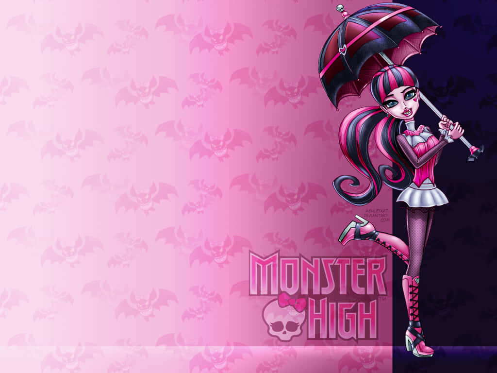 Monster High, pink and black hair, matching umbrella, SD Desktop Wallpaper