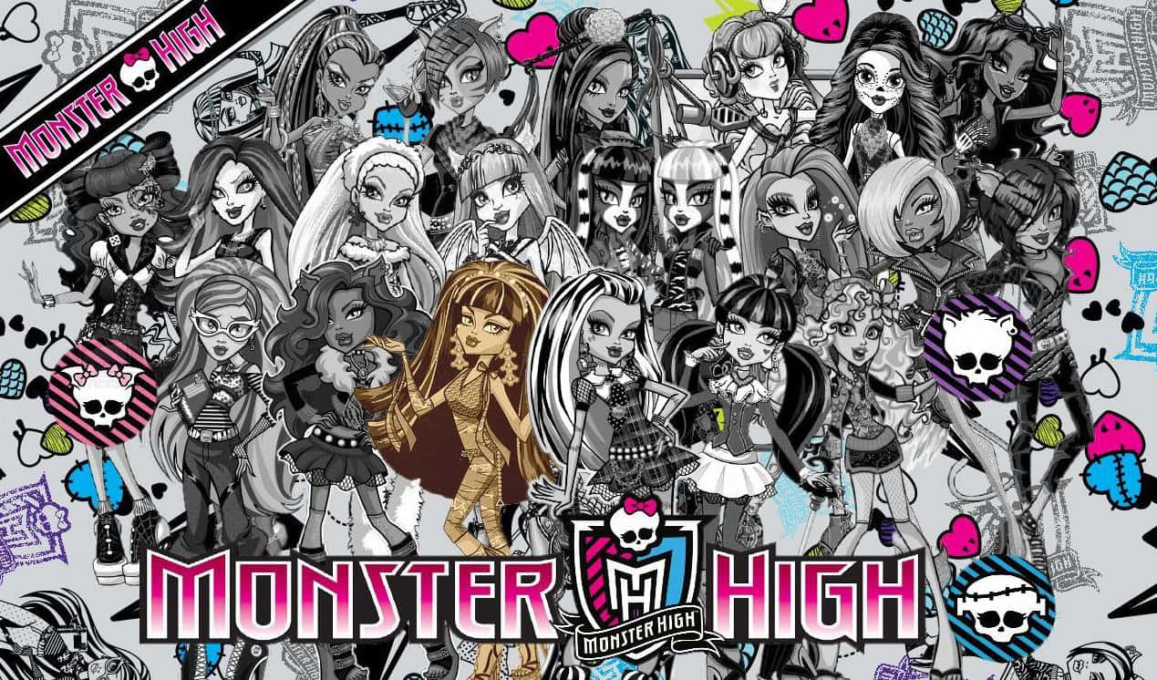 Monster High, gothic punk outfits, pink skulls, SD Desktop Wallpaper