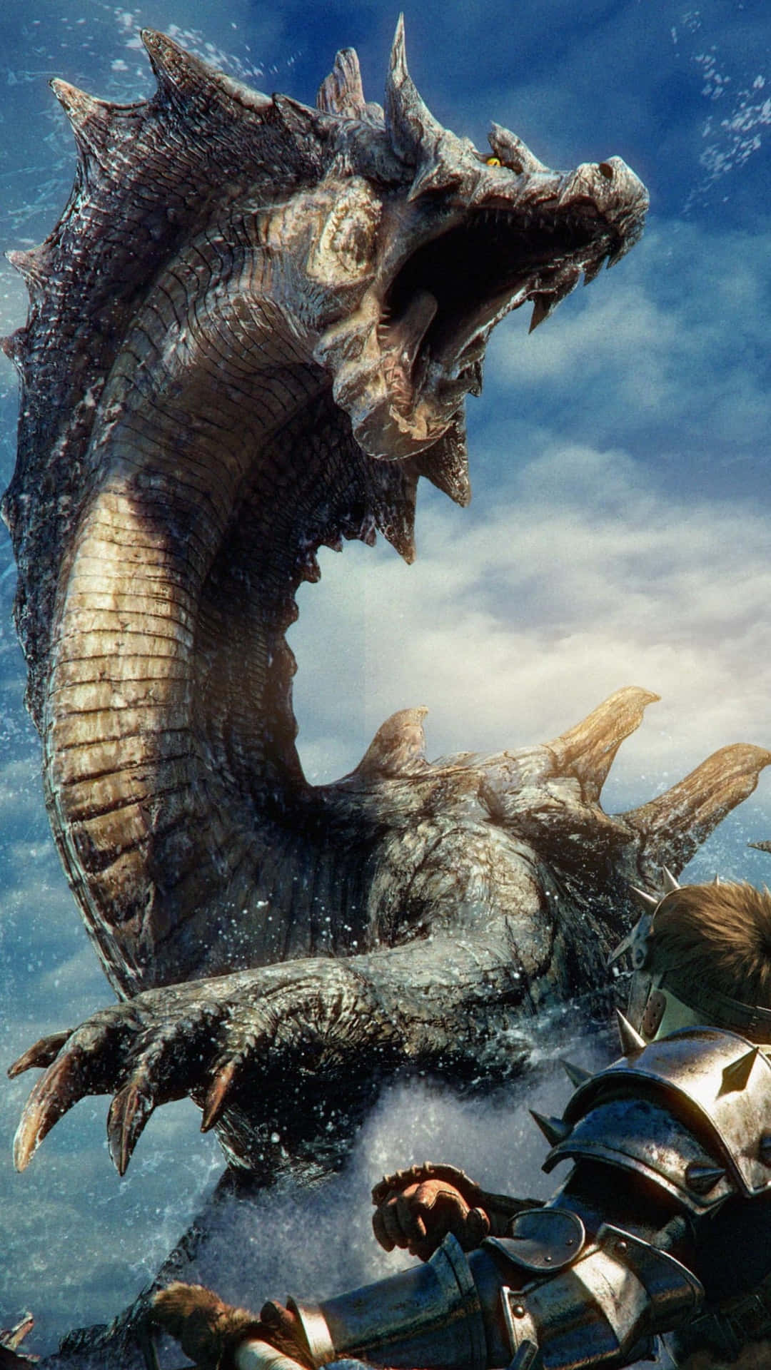 Monster Hunter 3, colossal armored dragon, ocean waves, Full HD Phone Wallpaper