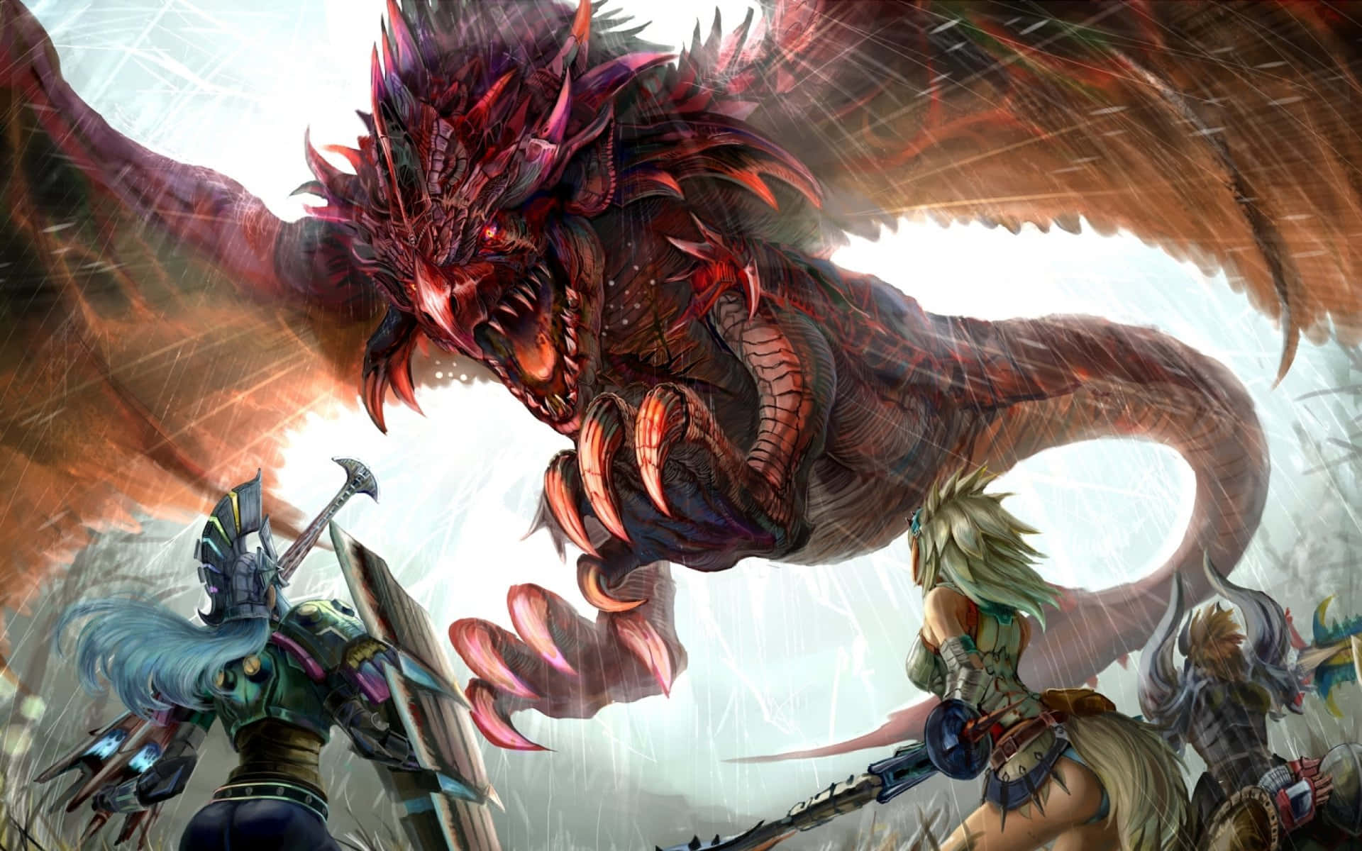 Monster Hunter 3, red dragon, spiked wings, Full HD Desktop Wallpaper