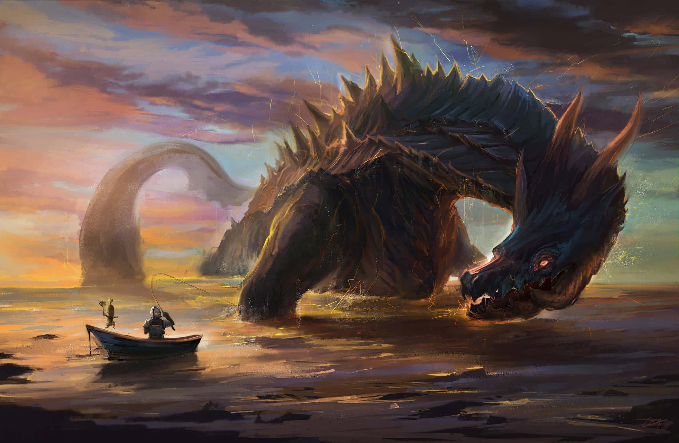 Monster Hunter 3, dark dragon, ocean, Full HD Desktop Wallpaper
