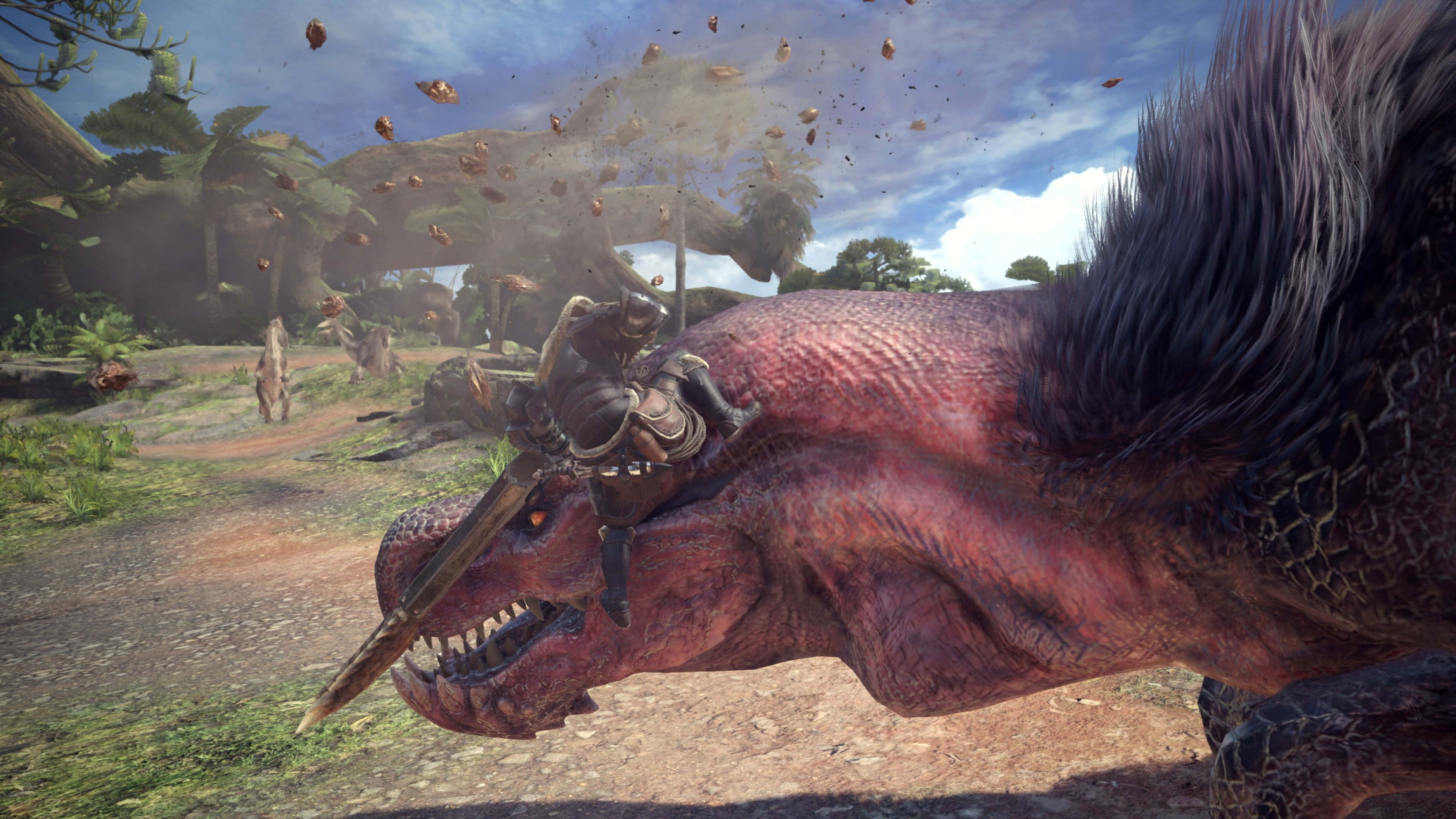 Monster Hunter 3, hunter, massive red armored dinosaur, 4K Desktop Wallpaper