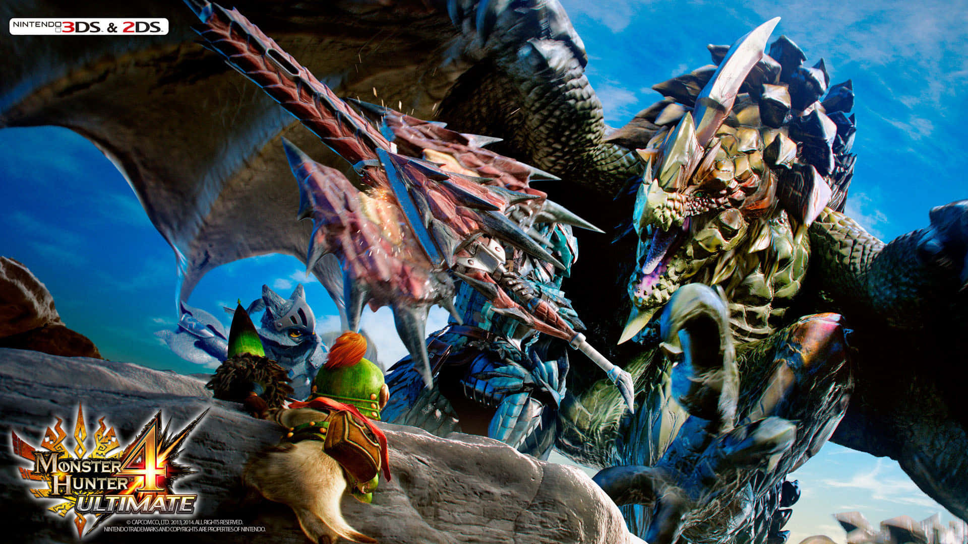 Monster Hunter 3, blue armor, spiked dragon, Full HD Desktop Wallpaper