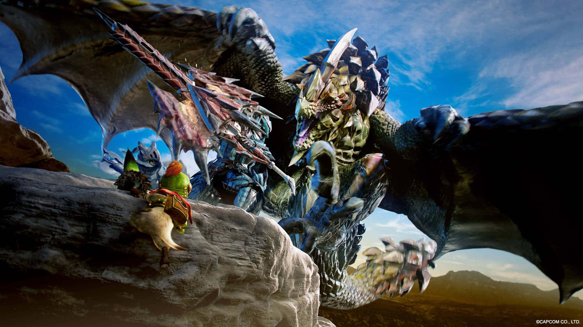 Monster Hunter 3, colossal armored dragon, spiked wings, Full HD Desktop Wallpaper