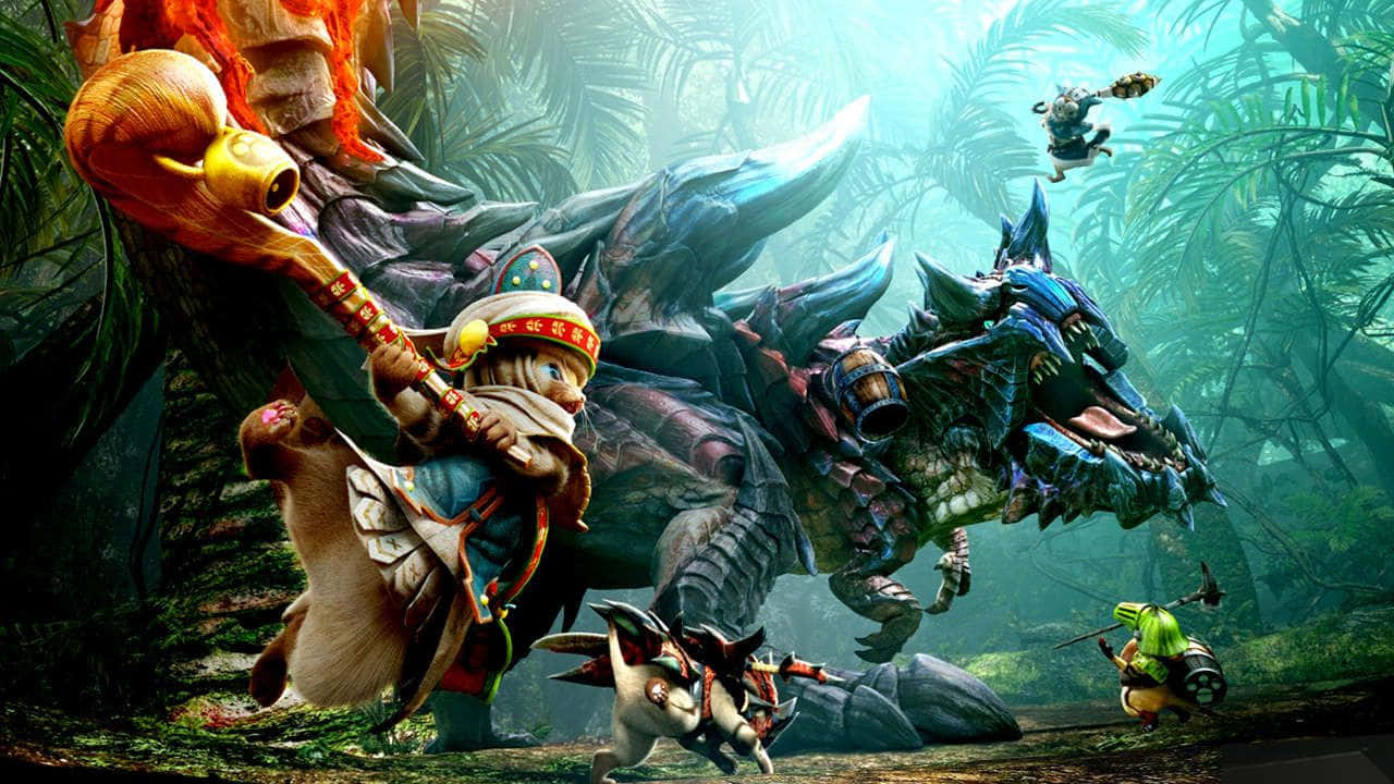 Monster Hunter, blue armored monster, lush jungle, HD Desktop Wallpaper