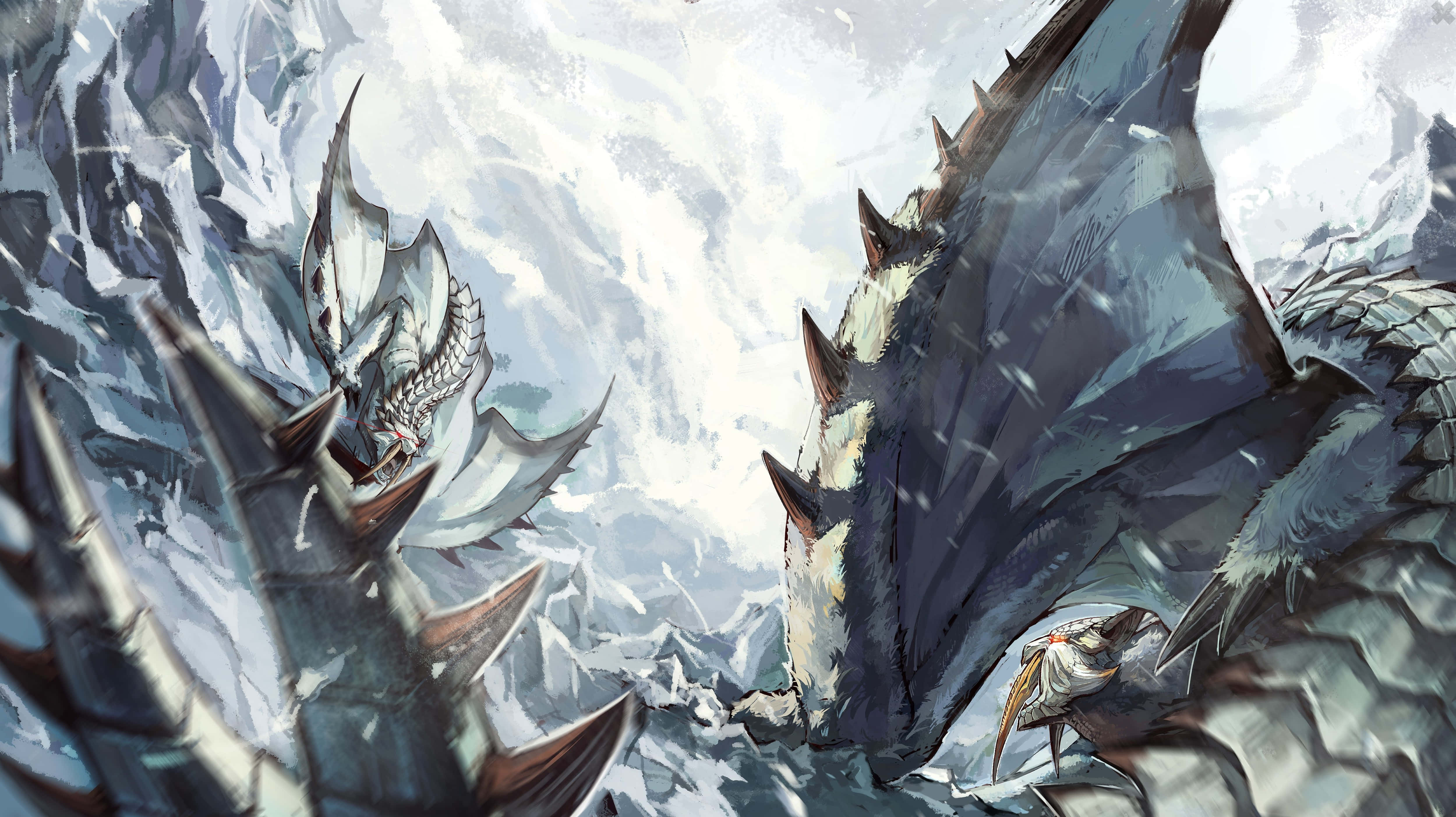 Monster Hunter 3, ice dragons, snowy mountainous terrain, 4K Desktop Wallpaper