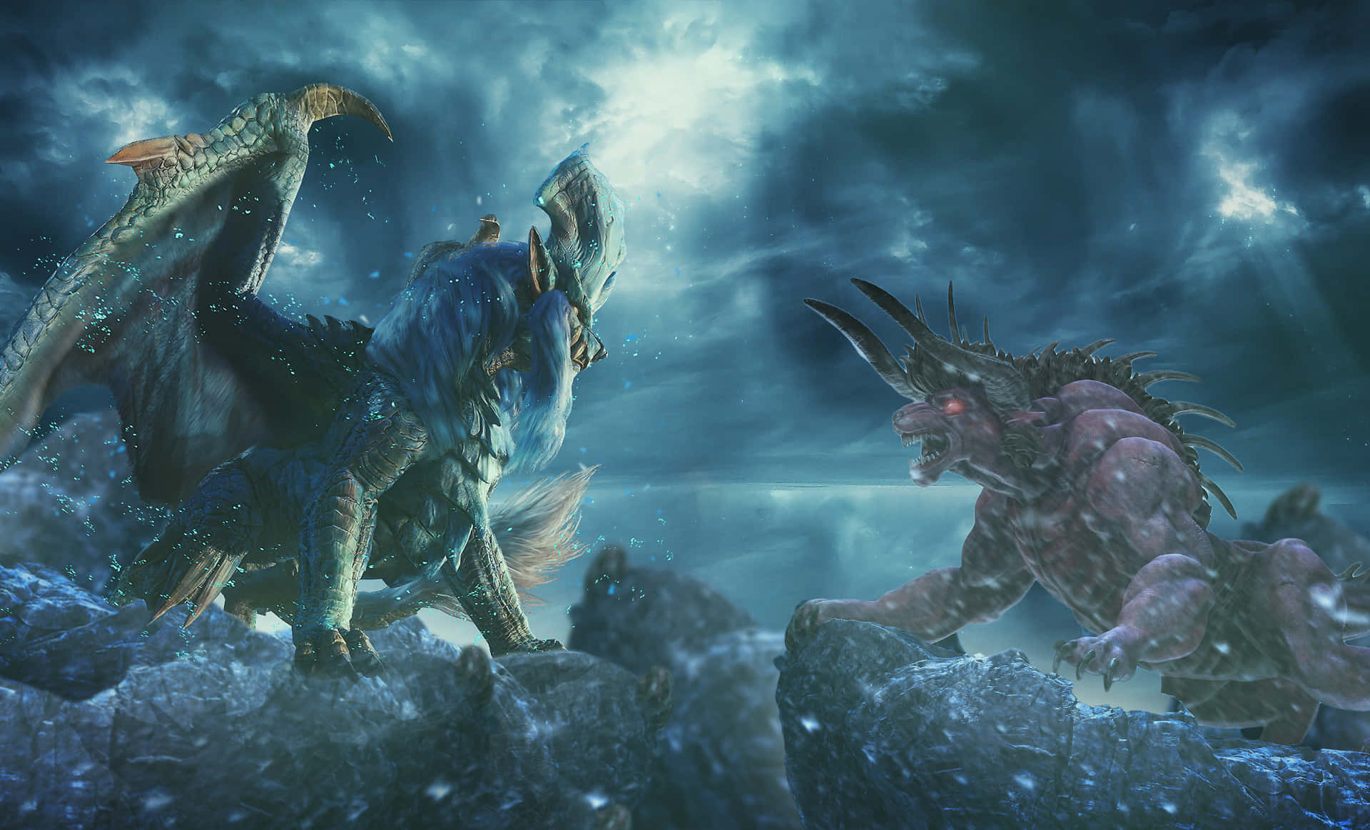 Monster Hunter, monstrous creatures, icy cliffs, Full HD Desktop Wallpaper