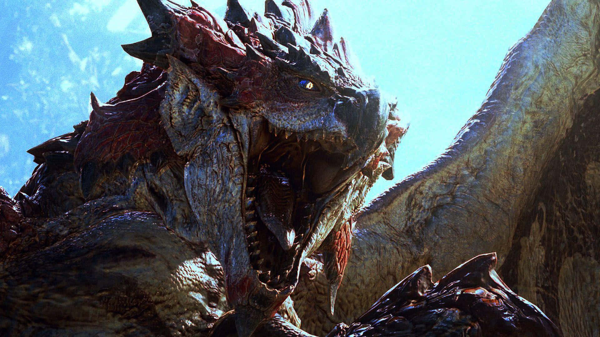 Monster Hunter, spiked dragon, glowing yellow eyes, Full HD Desktop Wallpaper