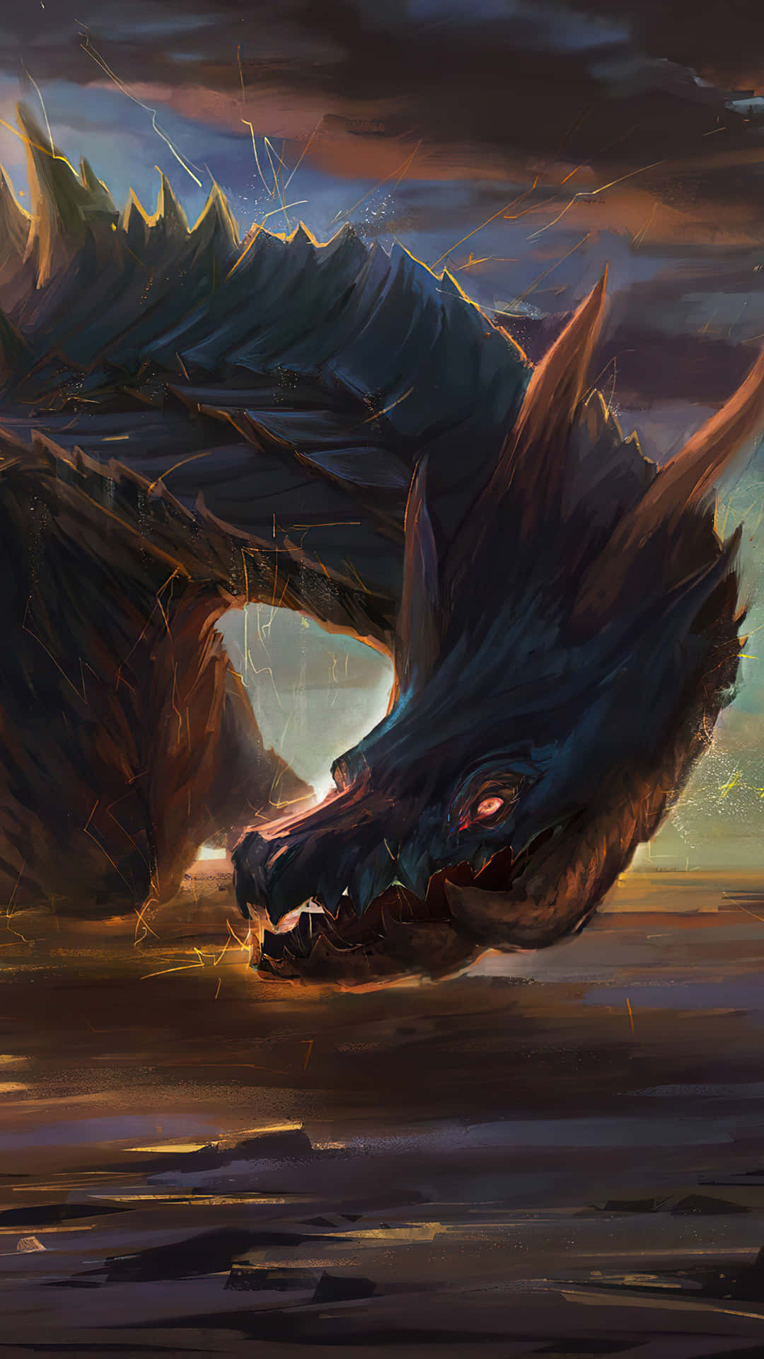 Monster Hunter 3, dark dragon, glowing red eyes, Full HD Phone Wallpaper