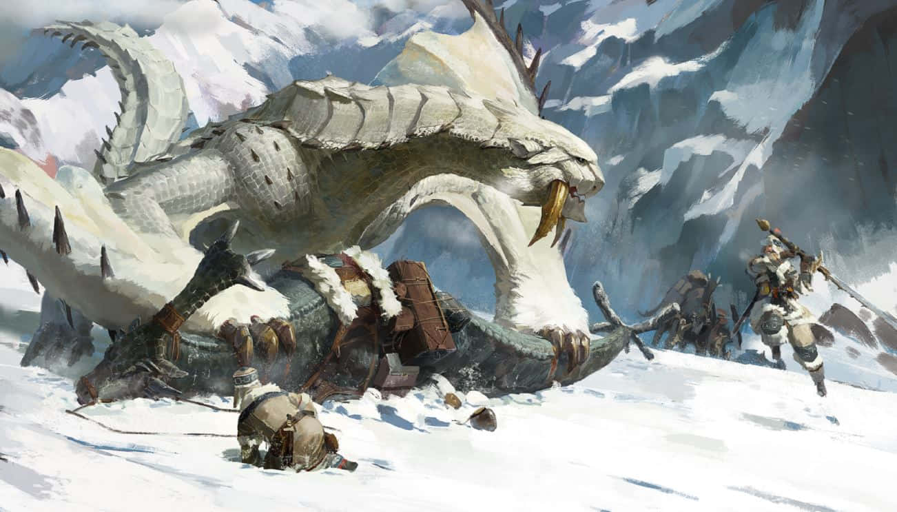Monster Hunter, white dragon, snowy mountain pass, HD Desktop Wallpaper