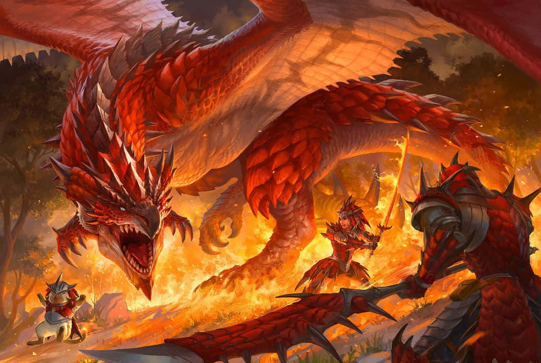 Monster Hunter, red dragon, armored warriors, SD Desktop Wallpaper